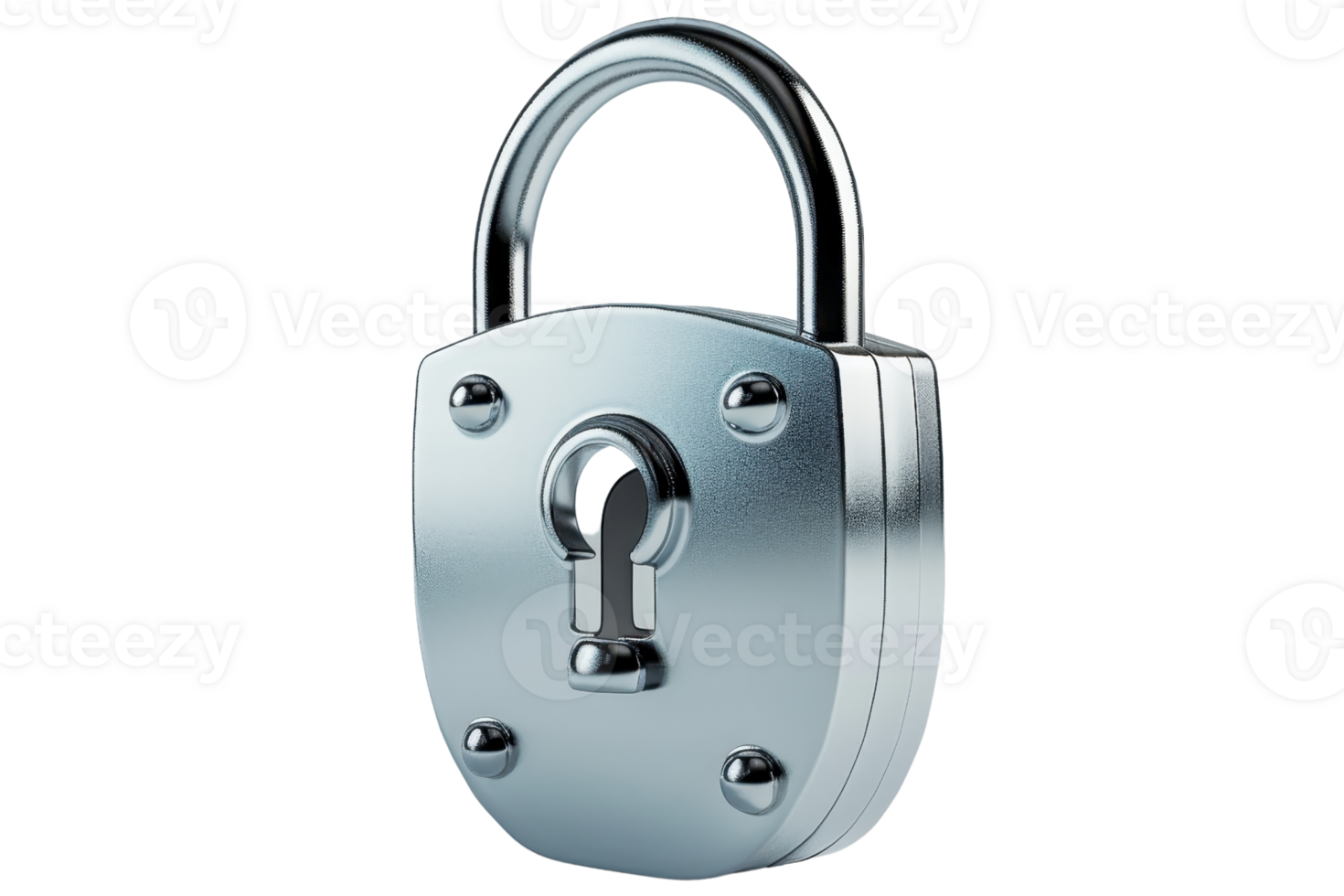 Close-up of a shiny silver padlock with a keyhole, representing security, protection, and safety. Isolated on a transparent background. png