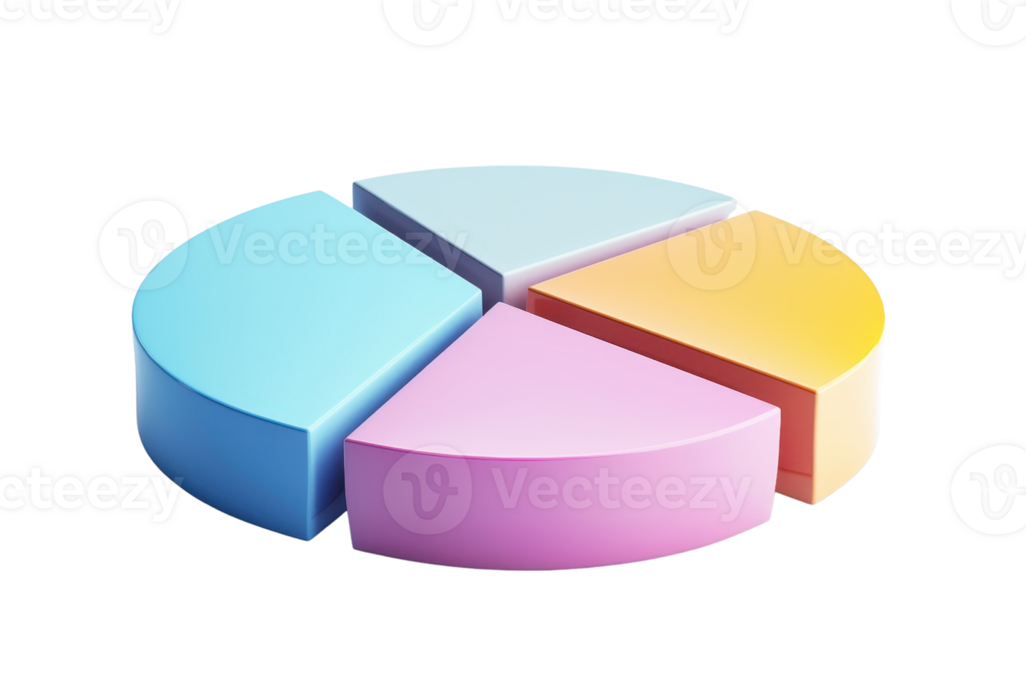 3D rendered colorful pie chart with various segmented sections on a transparent background. representing data analysis and business statistics. png