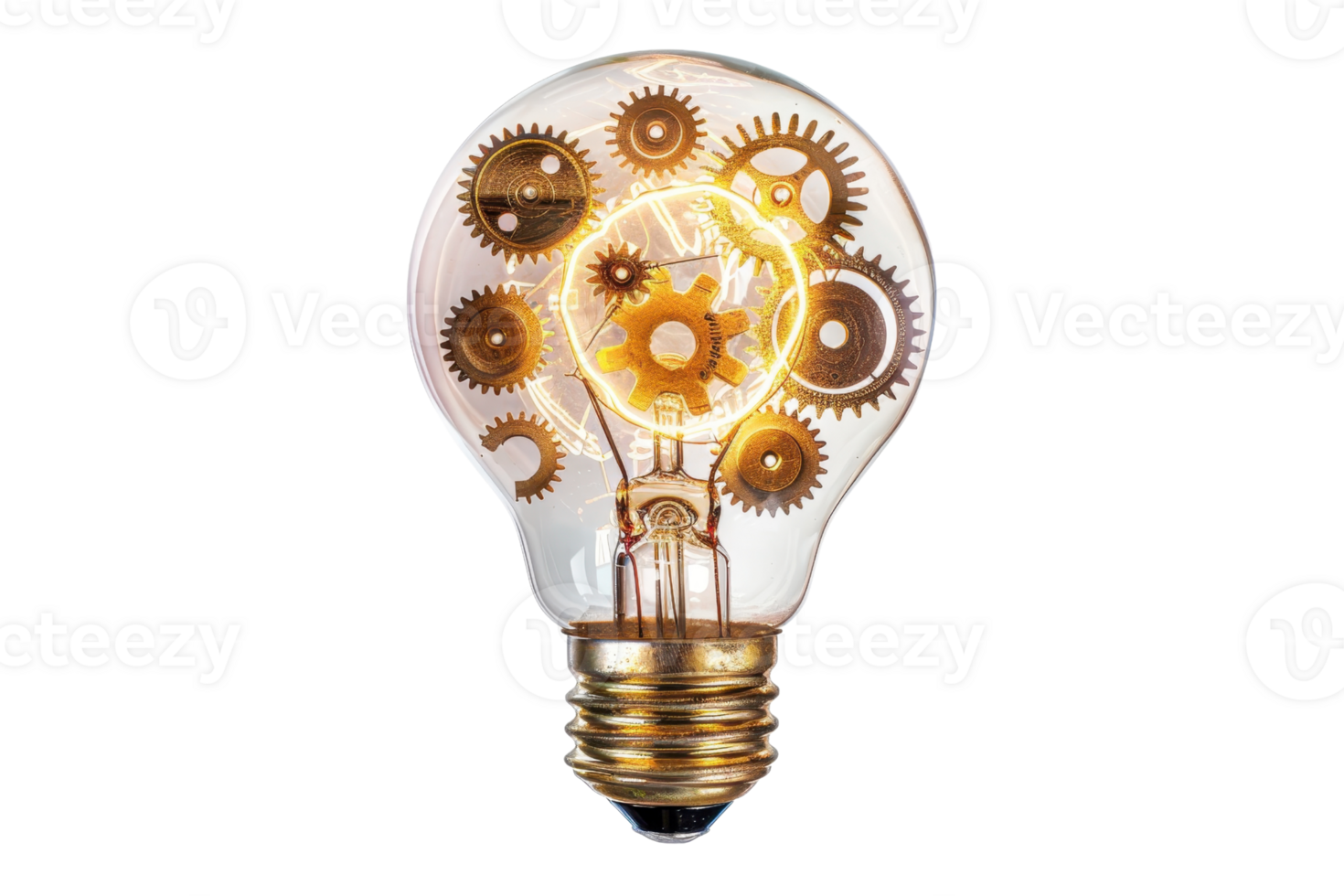 Innovative light bulb with intricate gear mechanisms inside, symbolizing creativity, innovation, and technology. Perfect for concept illustrations. png