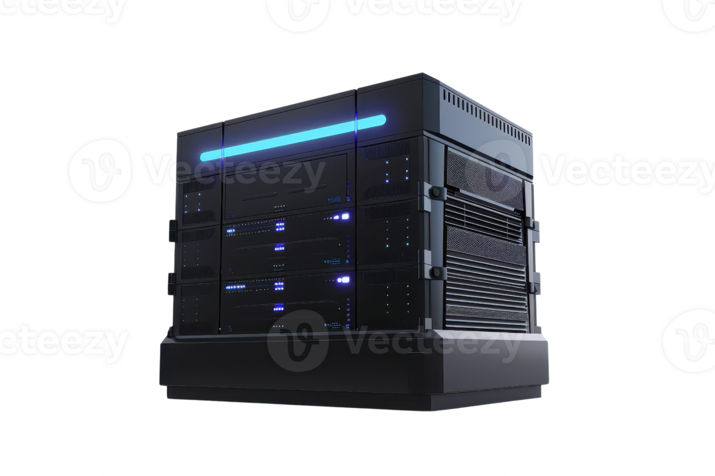 High-tech server unit with blue LED lights, designed for optimal performance and data storage in modern infrastructures. png