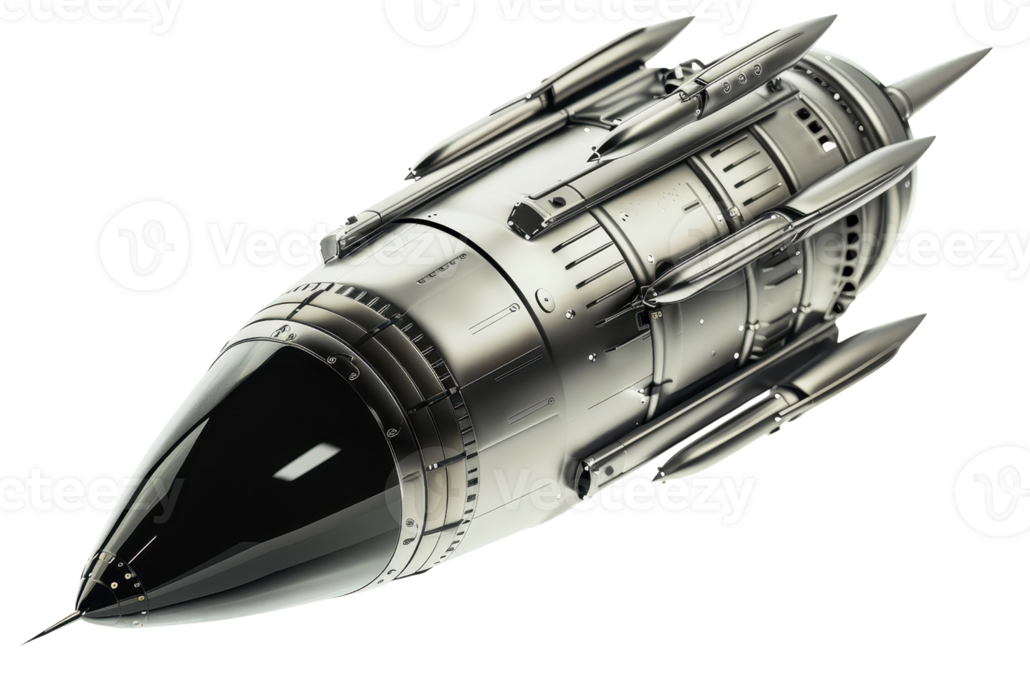 Futuristic space rocket ship with sleek metallic design, isolated on transparent background. ideal for sci-fi themes and space exploration concepts. png