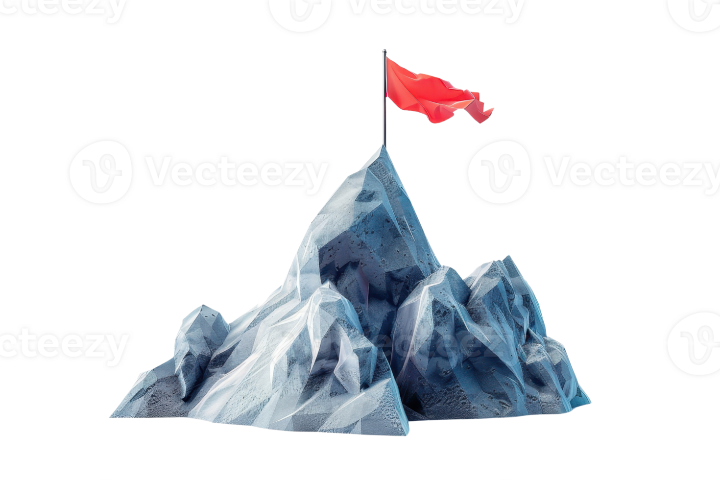 Illustration of a stylized mountain peak with a red flag at the summit, symbolizing achievement and success. png