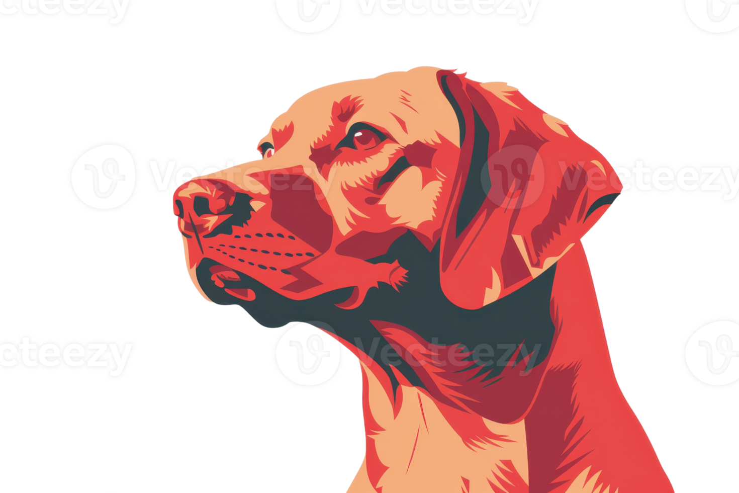 Colorful digital illustration of a dog with vibrant, artistic design, highlighting the dog's detailed features with bold, contrasting colors. png