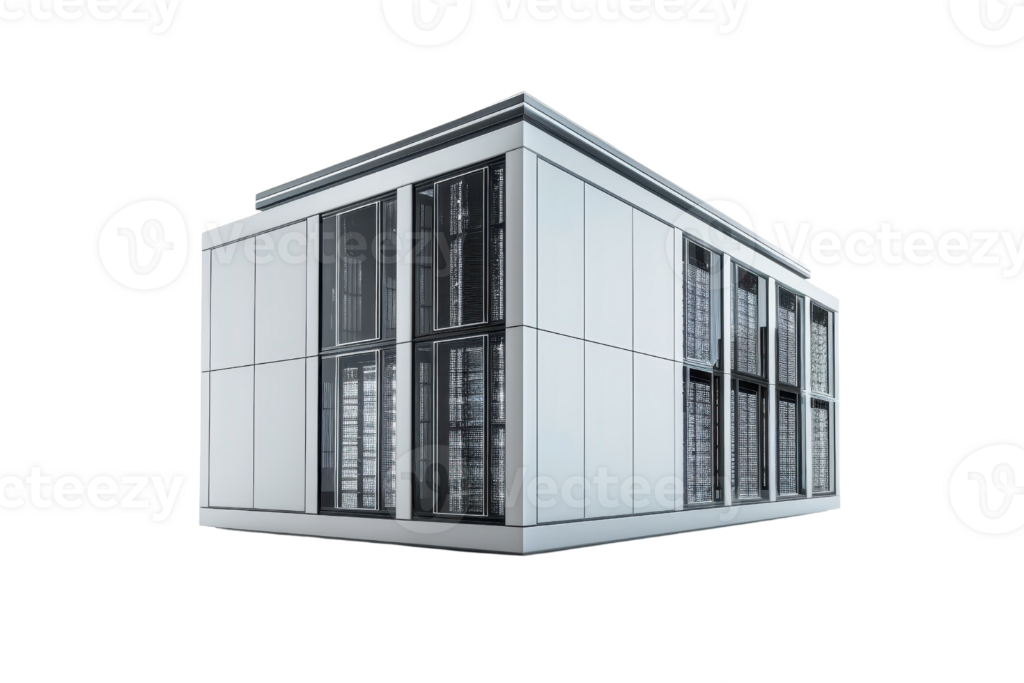 Modern data center server enclosure with glass windows and sleek design, isolated on transparent background. for technology and infrastructure concepts. png
