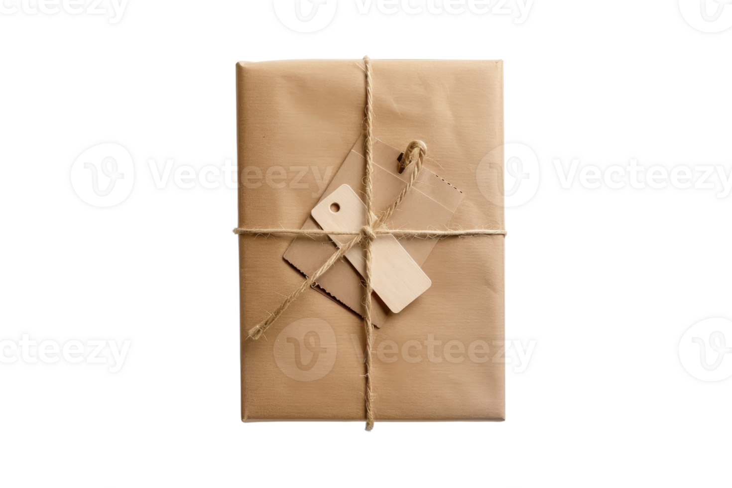 Minimalist brown paper package with string and tags, perfect for gift wrapping, shipping, or eco-friendly packaging concepts. png