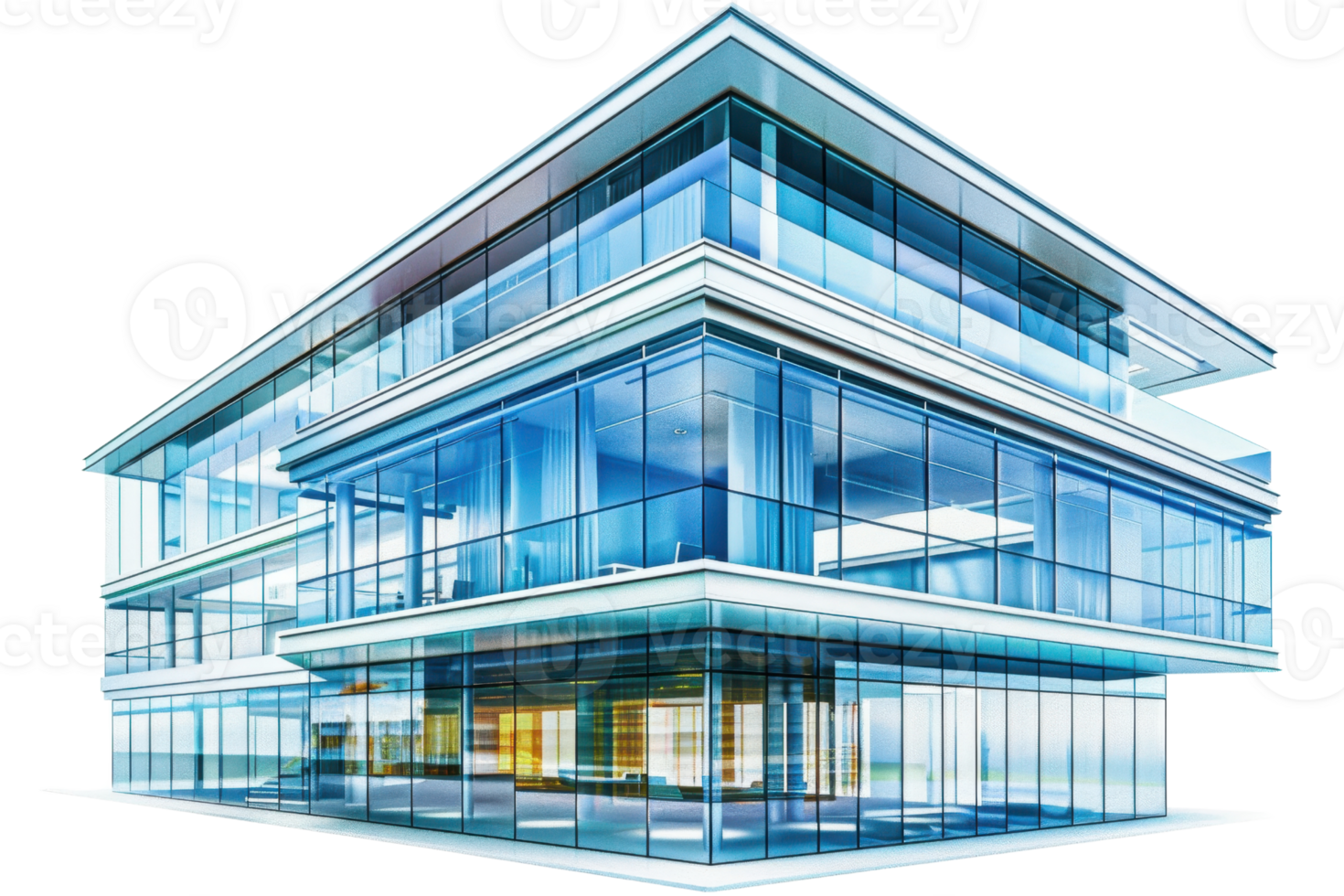 Modern glass office building with sleek architecture and blue-tinted windows showcasing a contemporary urban design on a transparent background. png