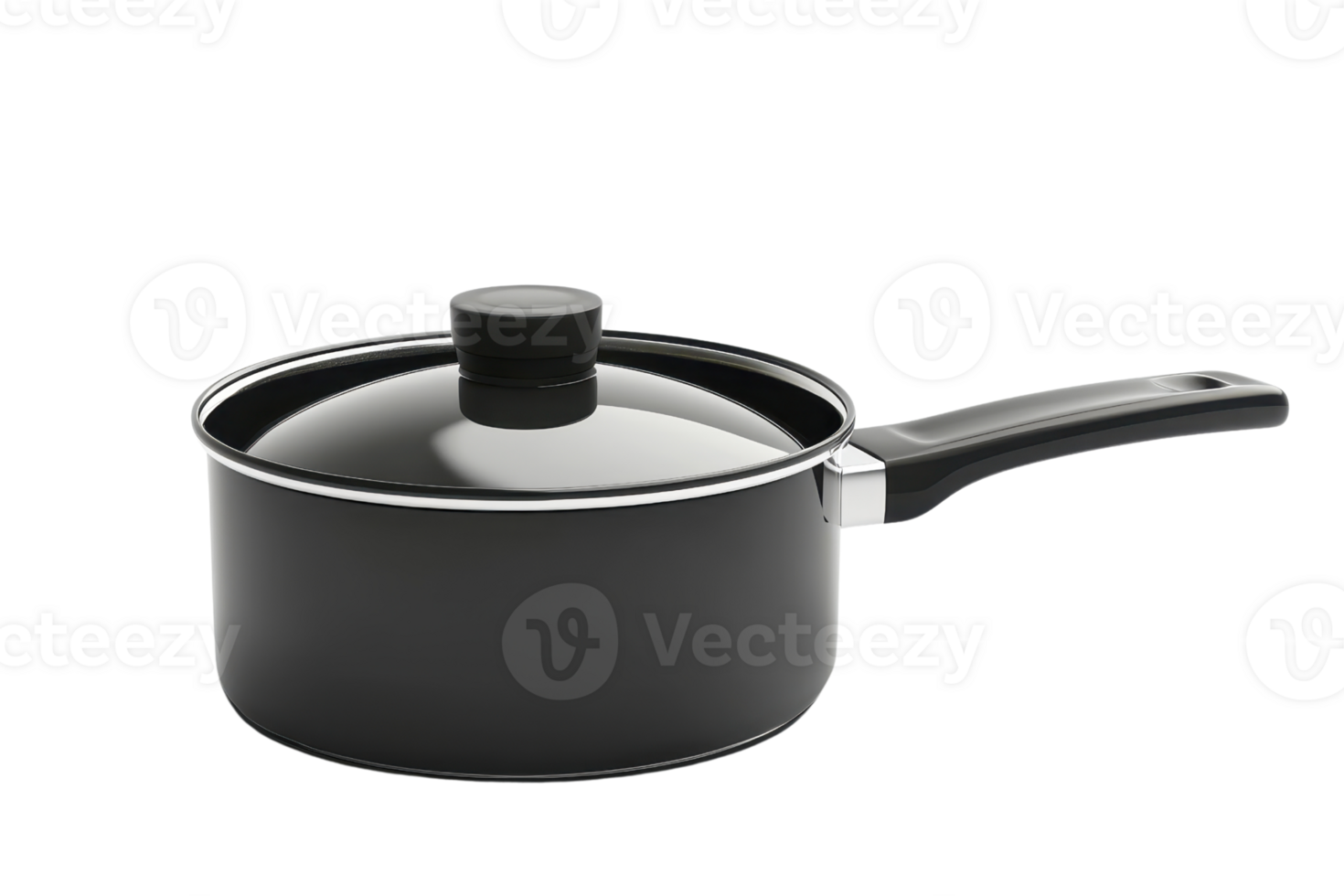 A black saucepan with a black lid and a handle, isolated on a transparent background. Perfect for cooking and kitchen-themed projects. png