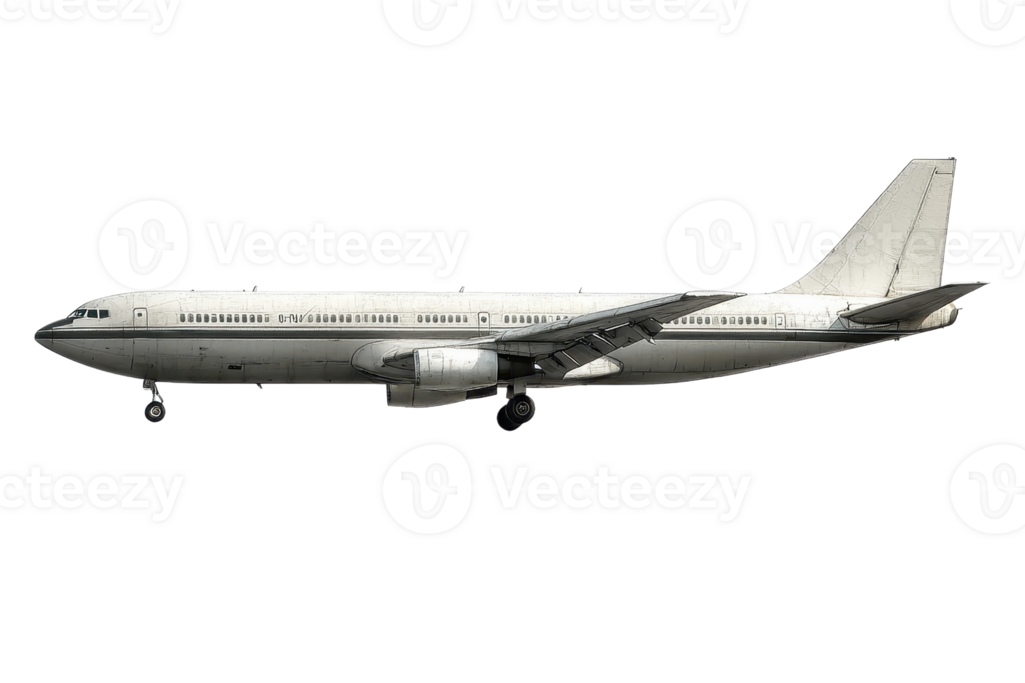 A detailed stock photo of a commercial airplane in flight isolated on a transparent background. Perfect for travel and aviation-related projects. png