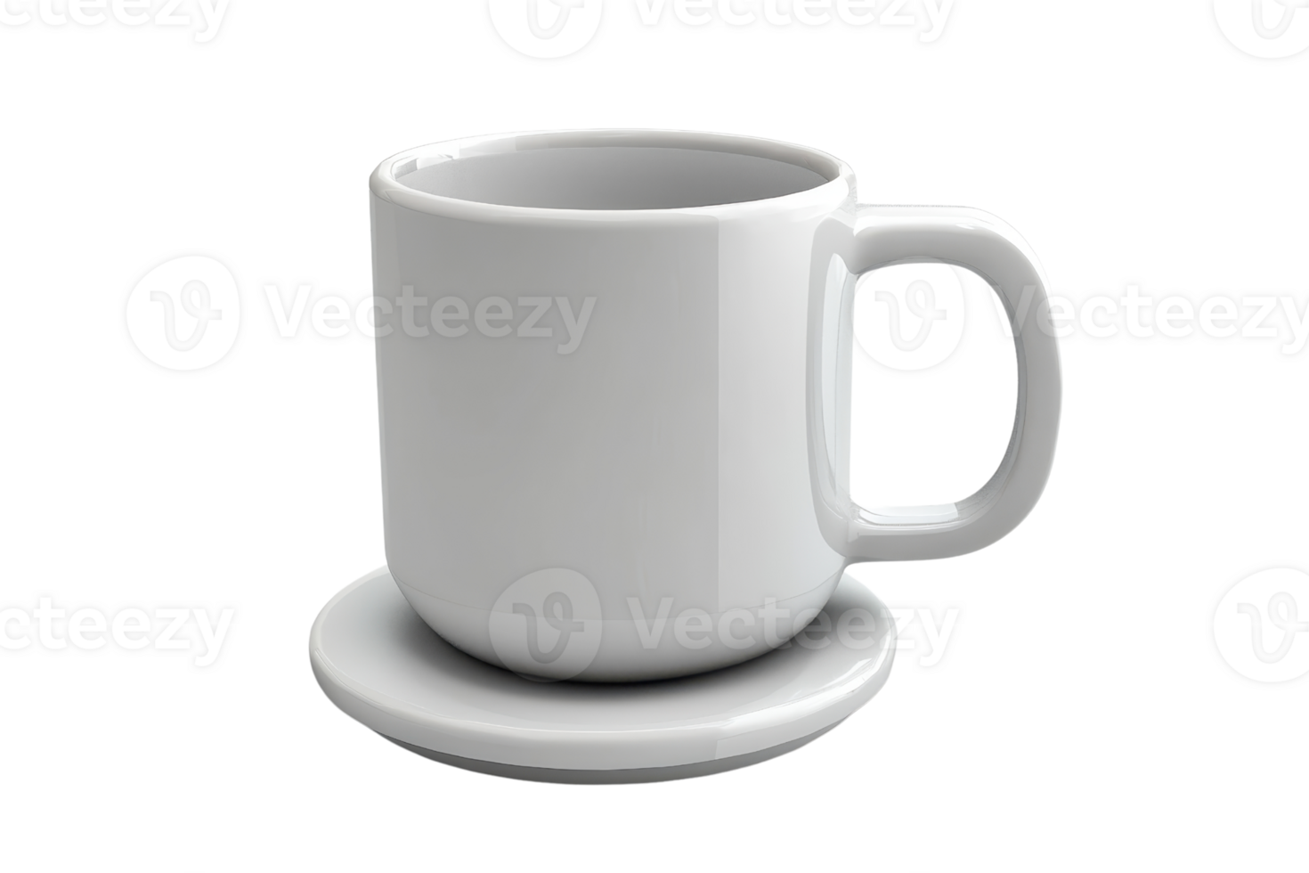 A simple, elegant white coffee cup placed on a matching saucer, perfect for morning beverages or minimalist decor. png