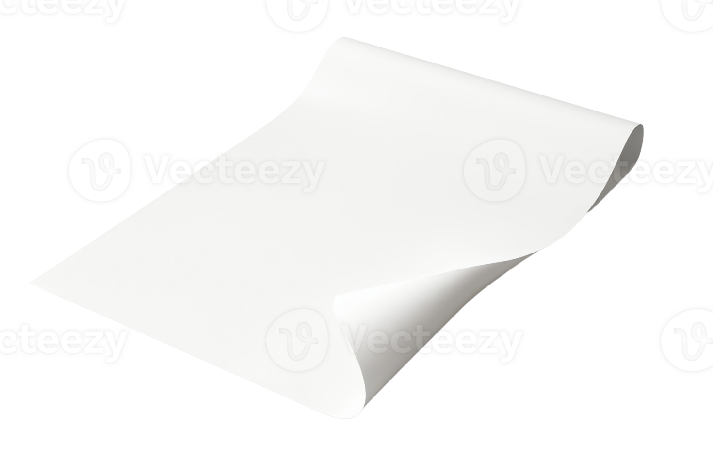 Blank sheet of white paper isolated on transparent background, showing a slight curl at the bottom corner, ideal for design mockups and presentations. png