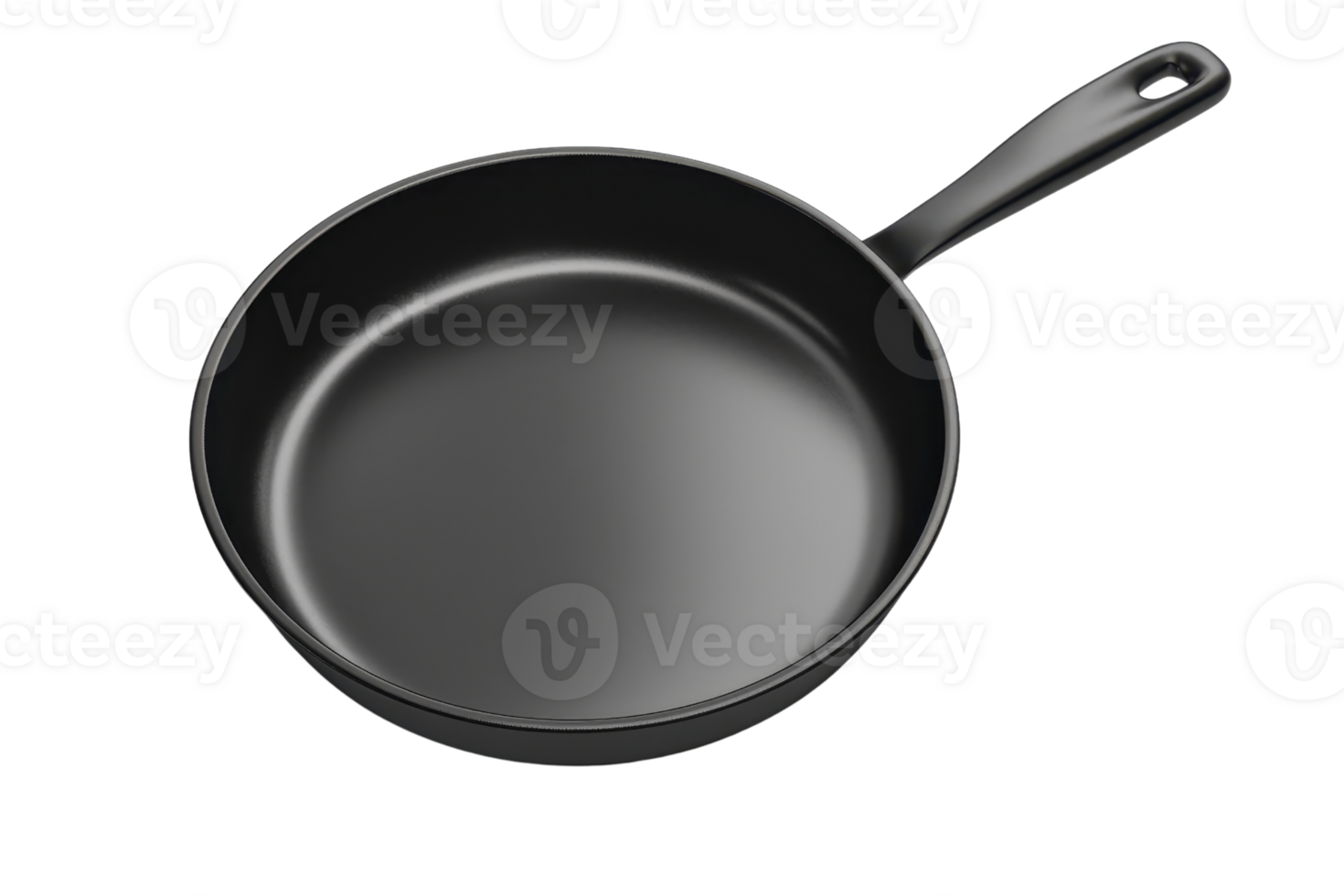 Black non-stick frying pan with a handle on a transparent background. perfect for cooking and kitchen-themed projects. png