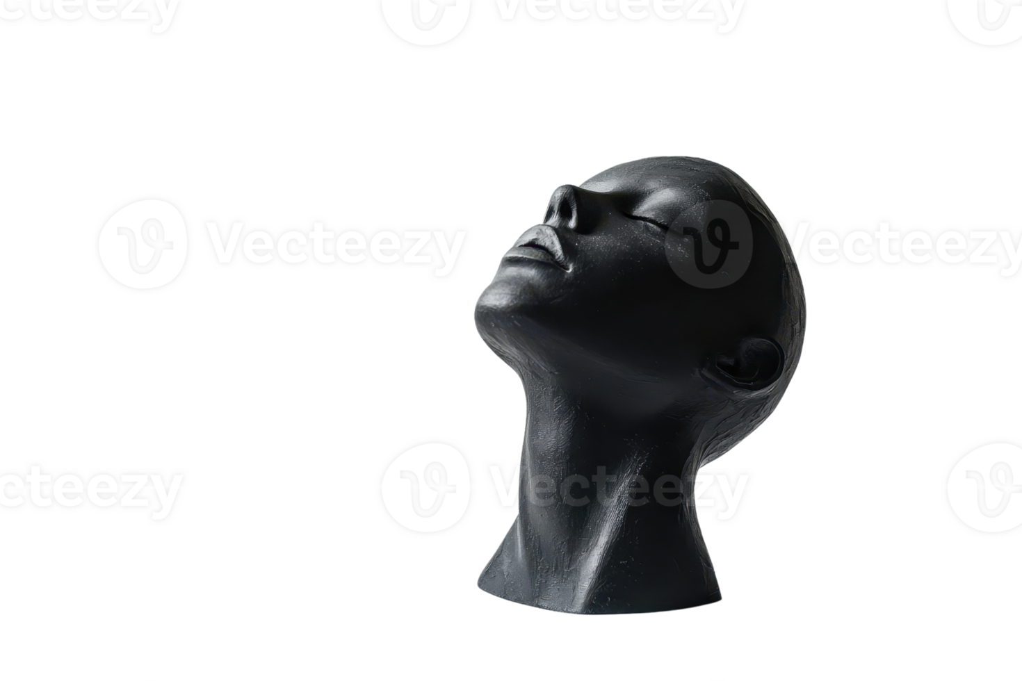 Black mannequin head sculpture with closed eyes against transparent background. evoking serenity and calmness. png