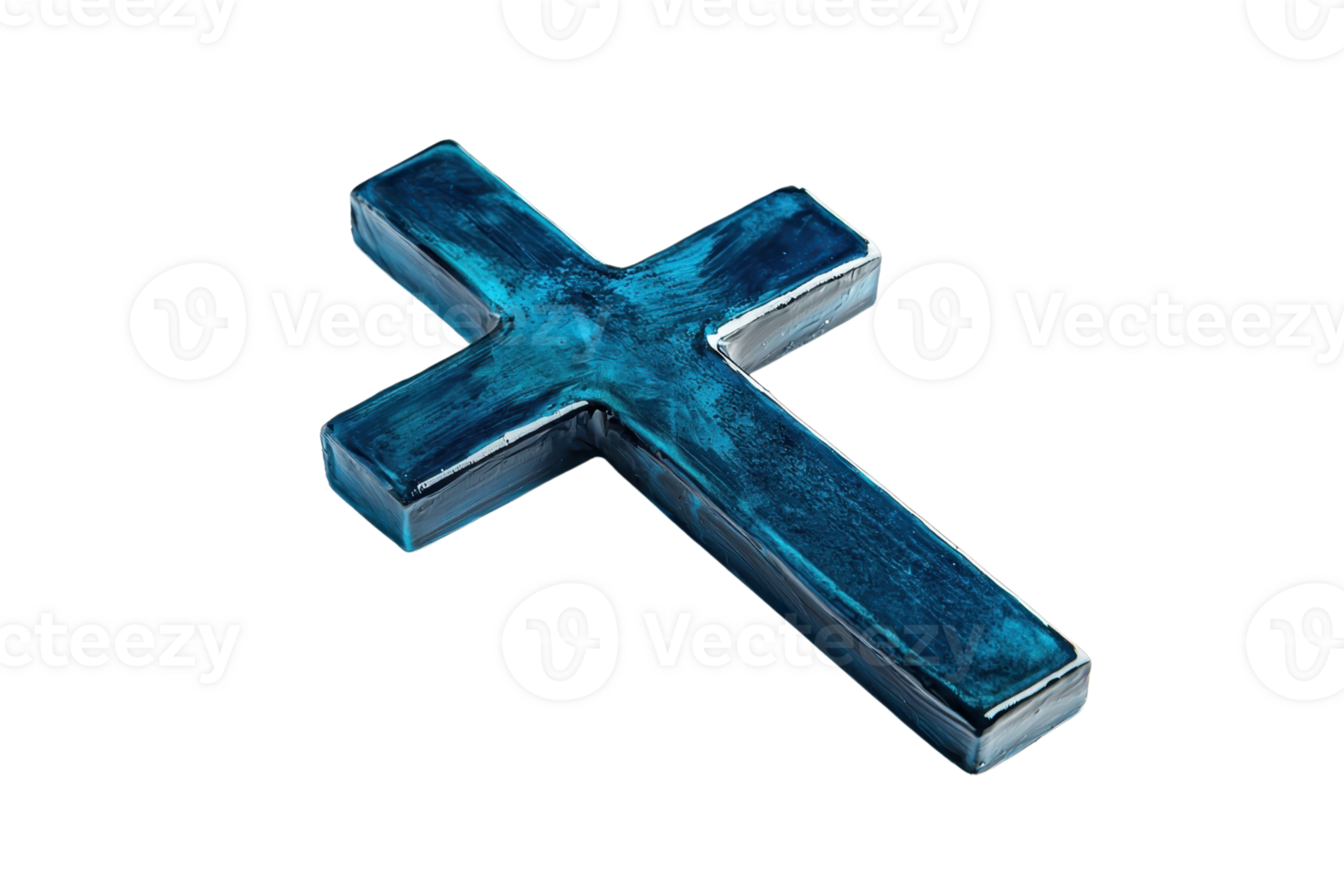 Blue marble cross symbolizing faith and spirituality, isolated on a transparent background. Ideal for religious and inspirational themes. png