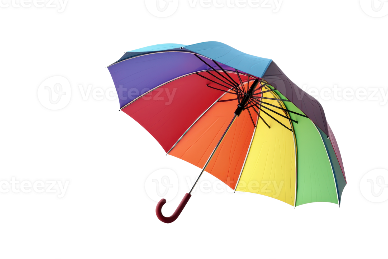 Bright and colorful rainbow umbrella isolated on a transparent background. Perfect image for weather, protection, and fashion themes. png
