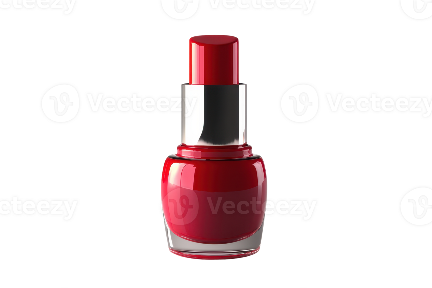 Close-up image of a red nail polish bottle with a silver cap, perfect for beauty and fashion related projects or articles. png