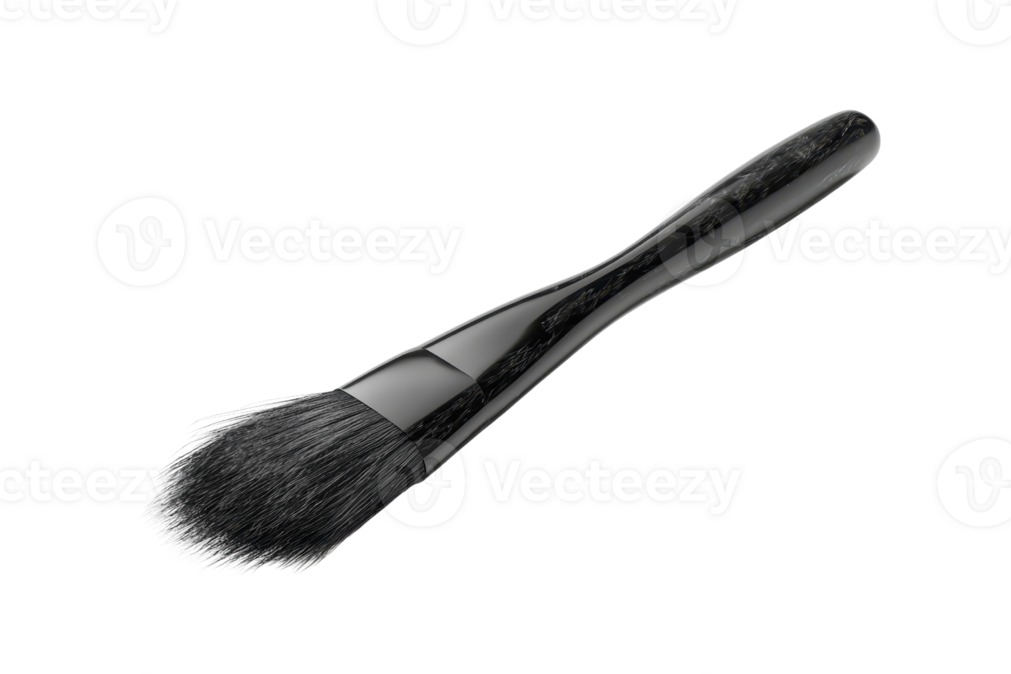 Close-up of a sleek makeup brush with a black handle and soft bristles, perfect for applying powder flawlessly in beauty routines. png