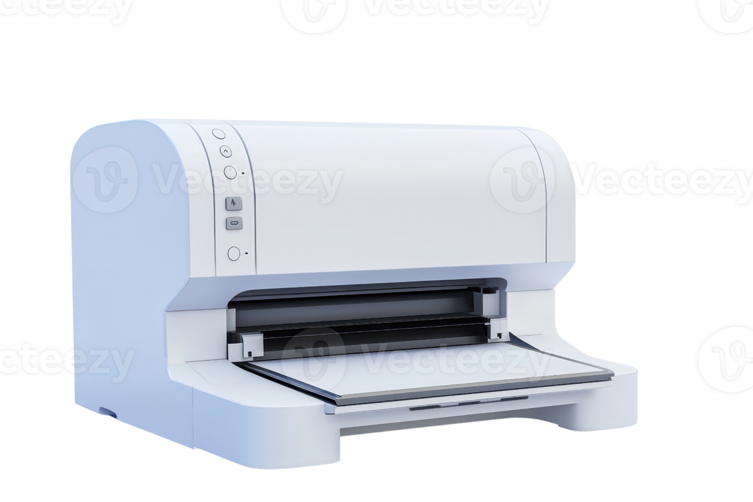 Close-up of a modern white office printer, showcasing sleek design and convenient functionality for professional document printing needs. png