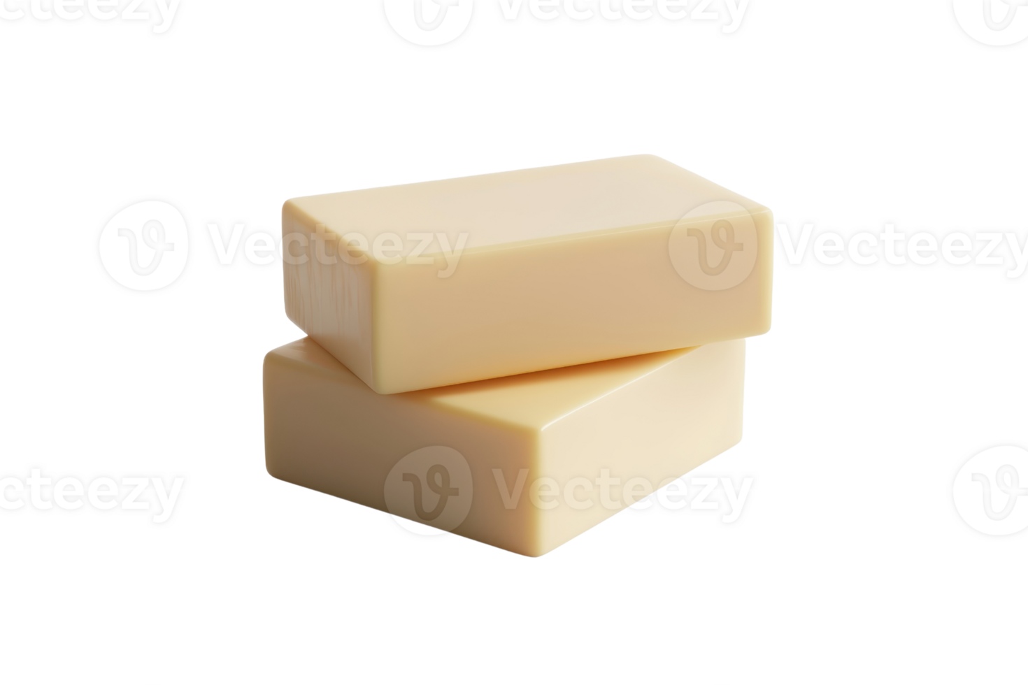Close-up of two smooth beige soap bars stacked against each other, isolated on a transparent background. perfect for beauty and hygiene themes. png