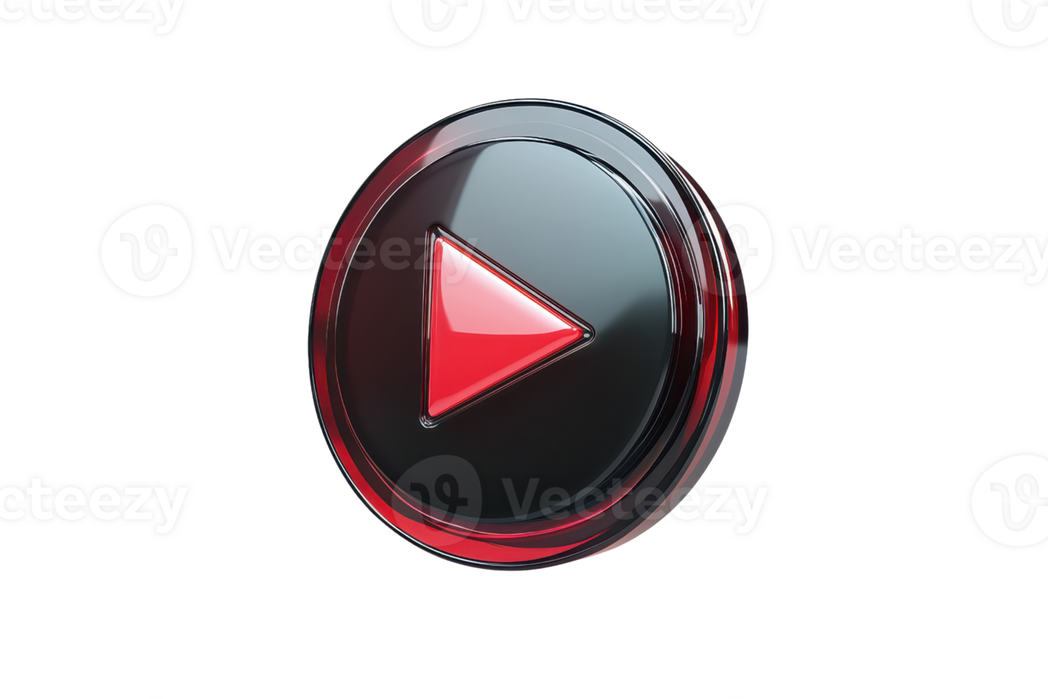 Glossy red play button icon with a transparent background. perfect for multimedia, entertainment, and user interface design concepts. png