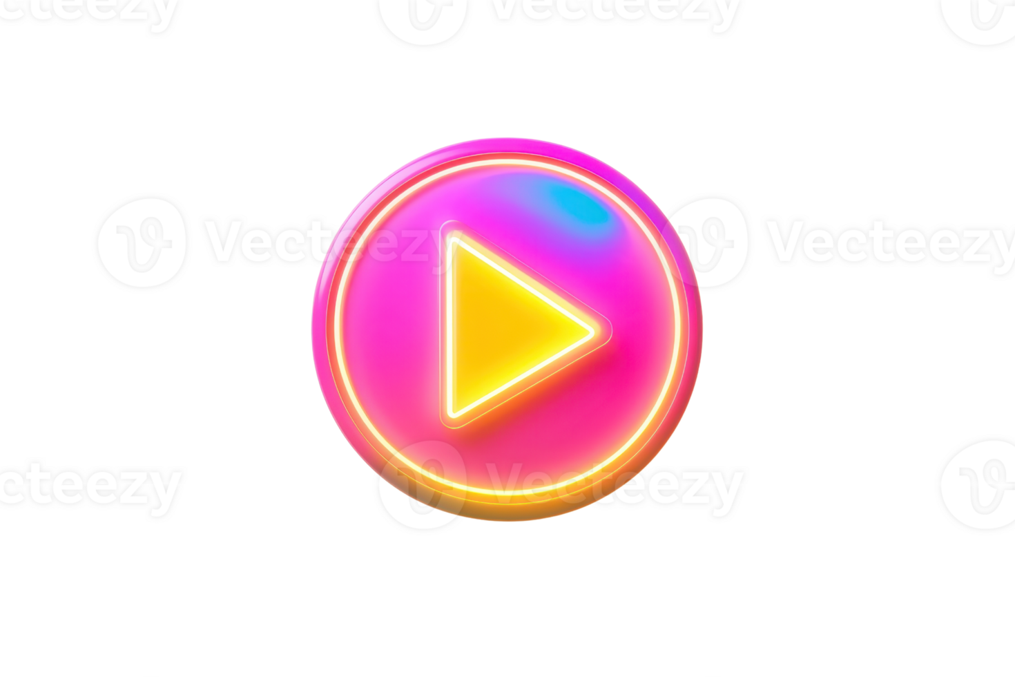 Vibrant neon play button icon with glowing colors, perfect for multimedia projects or modern web design. png