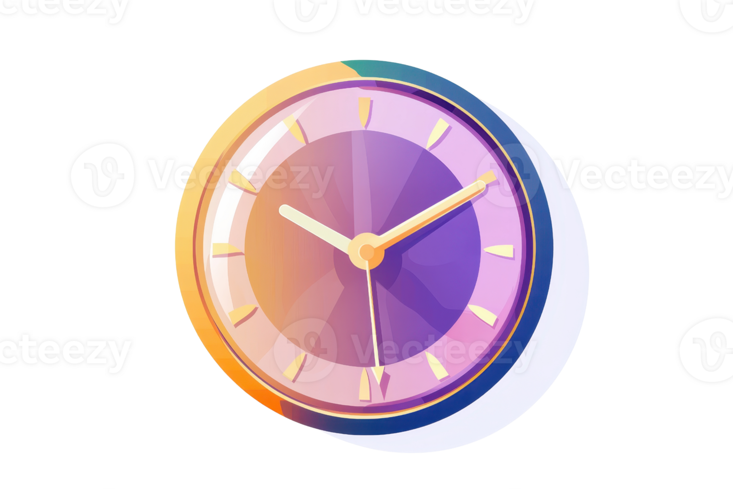 illustration of a colorful clock with purple, yellow, and red tones. Abstract design, modern style, suitable for digital or print use. png