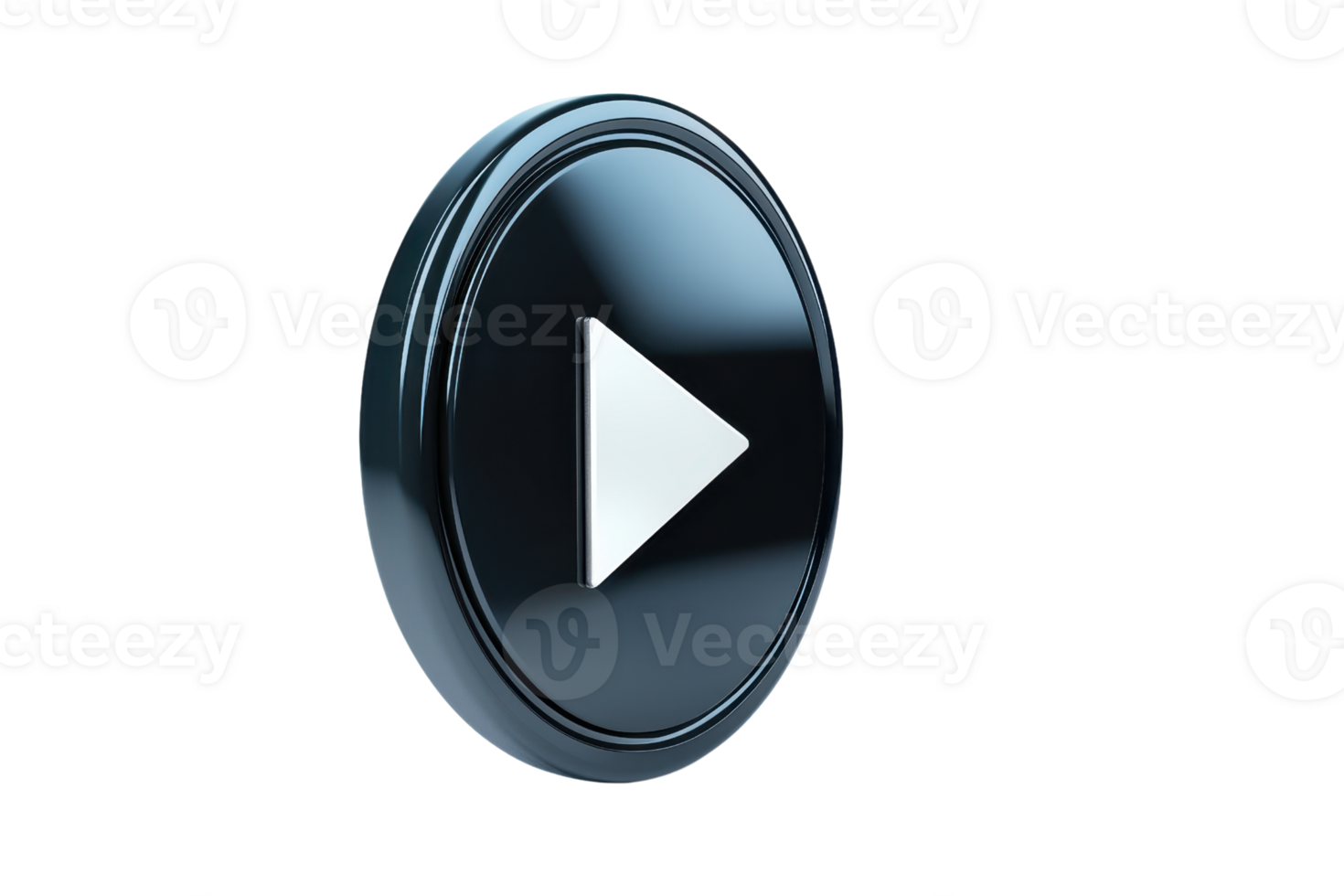 3D render of a glossy play button icon isolated on a transparent background. Perfect for multimedia, internet, and digital projects. png
