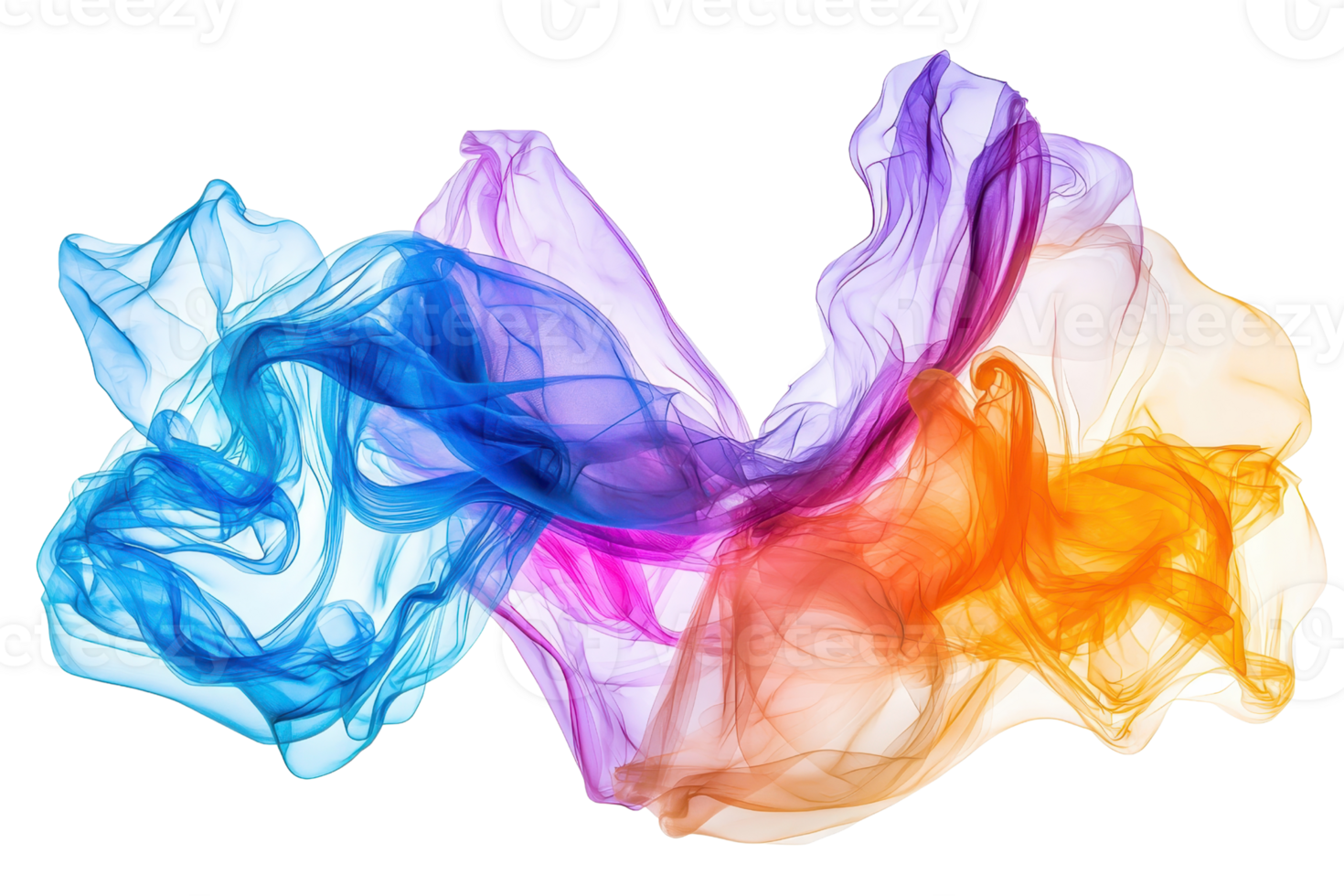 Abstract colorful smoke swirls in vibrant blue, purple, and orange hues on a transparent background. creating a mesmerizing visual effect. png