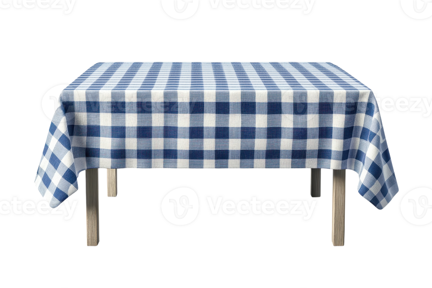 A blue and white checkered tablecloth draped over a rectangular table, perfect for casual gatherings or outdoor picnics. png