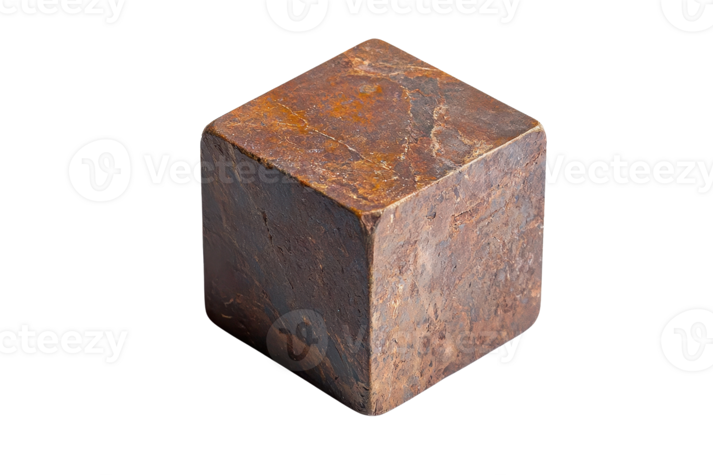 A high-resolution image of a rusty metallic cube, showcasing texture and color variations, perfect for industrial and design concepts. png
