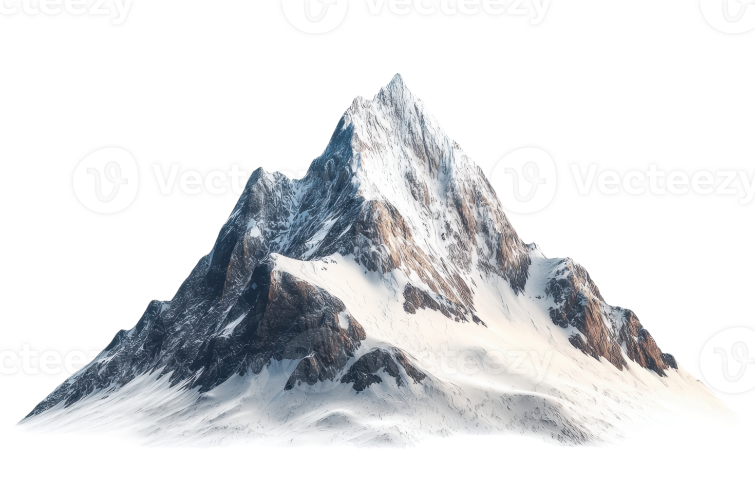 A majestic, snow-covered mountain peak isolated on a transparent background. perfect for outdoor and travel-themed visuals. png