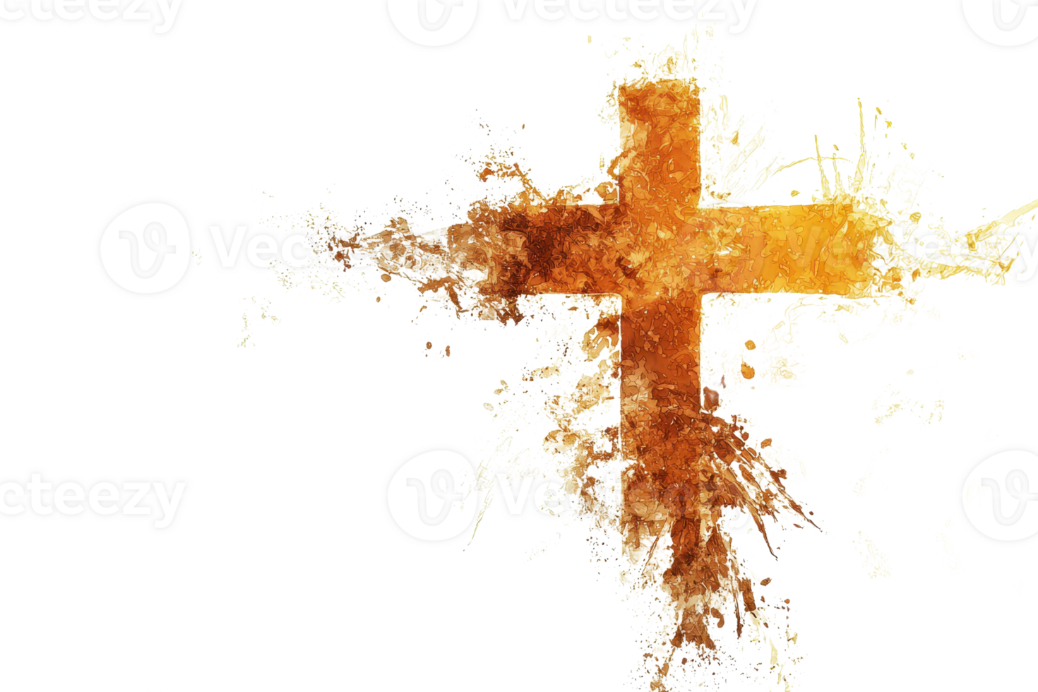 A fiery cross depicted with dynamic, explosive energy and abstract artistic elements against a transparent background. png