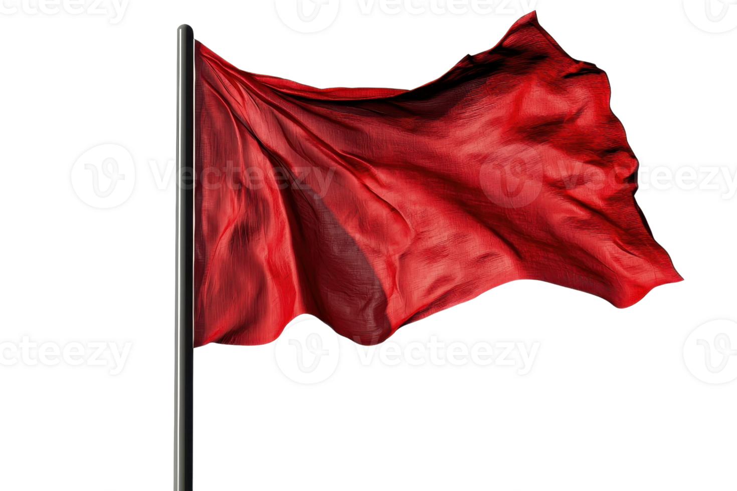 A red flag waving in the wind, symbolizing warning or danger, isolated on a transparent background. png