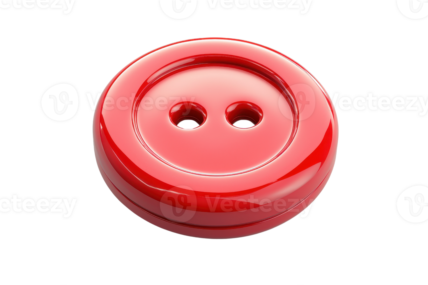 A vibrant red sewing button with two holes, perfect for fashion and craft projects. High-resolution close-up on a transparent background. png