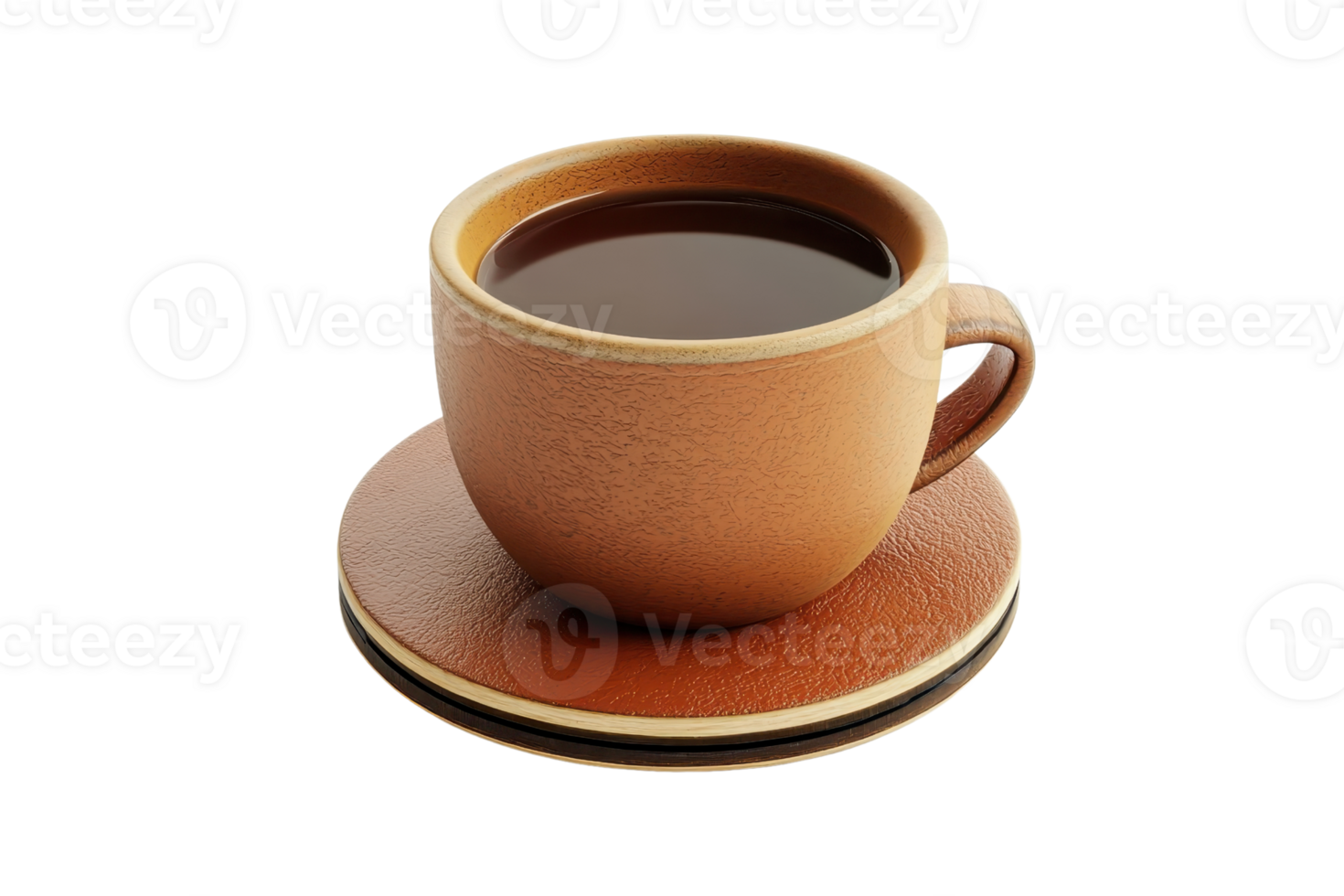 A warm cup of coffee served in a ceramic mug on a matching saucer, perfect for morning or afternoon relaxation and refreshment. png