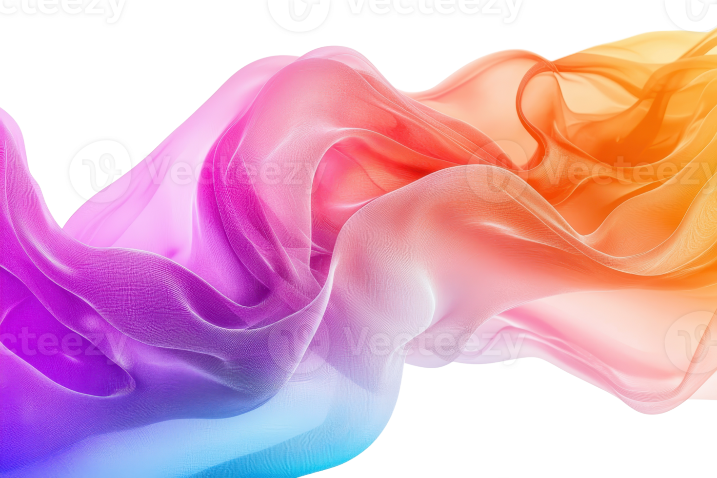 A vivid and dynamic abstract image with flowing multicolored shapes in shades of purple, pink, and orange on a transparent background. png