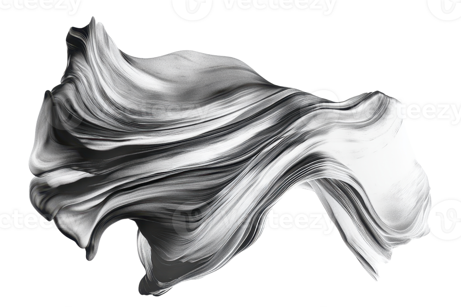 Abstract black and white fluid art with flowing lines and smooth textures, perfect for modern design and creative projects. png