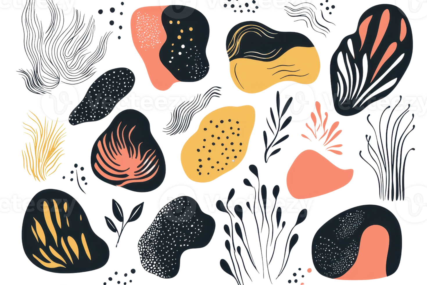 Abstract botanical shapes with vibrant colors and textures, ideal for modern design projects. png