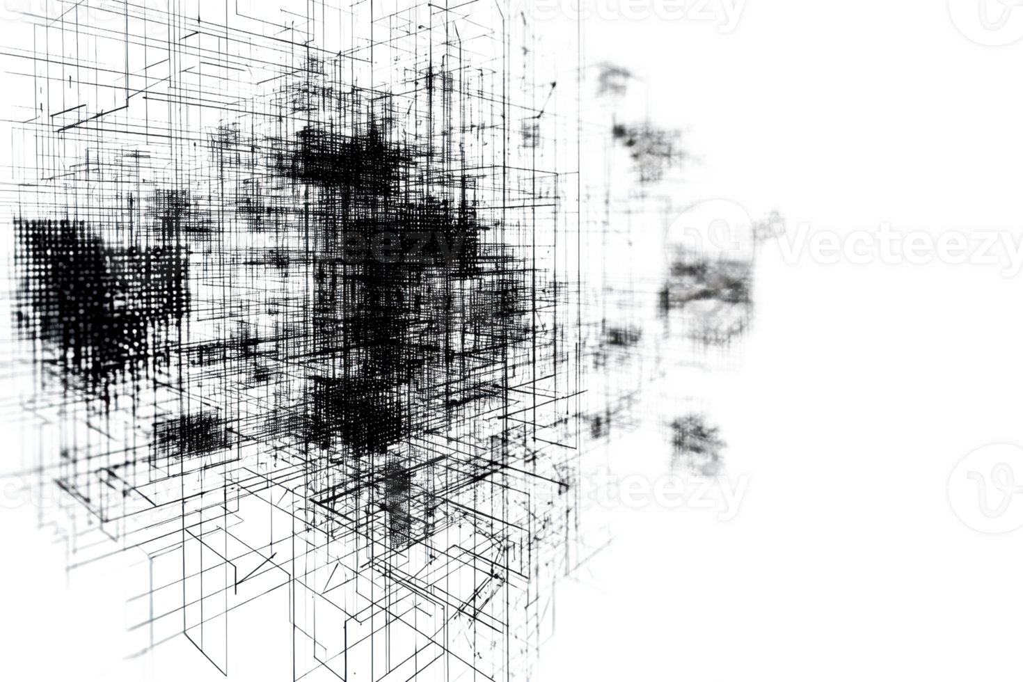 Abstract digital artwork showcasing a complex black and white fractal pattern with intricate geometric designs and shapes. png
