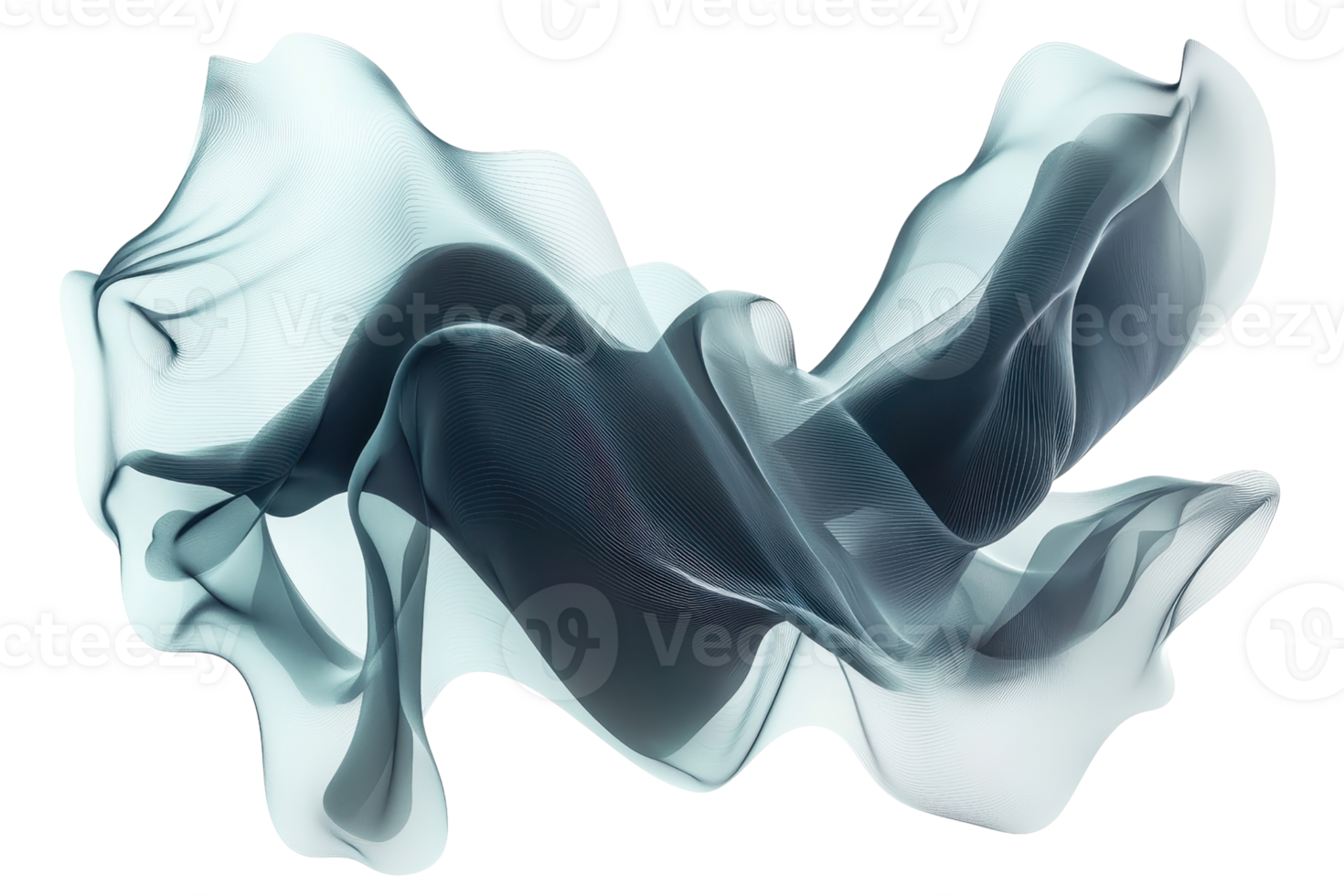 Abstract flowing silk fabric creating elegant and fluid shapes on transparent background. Perfect for backgrounds and design elements. png