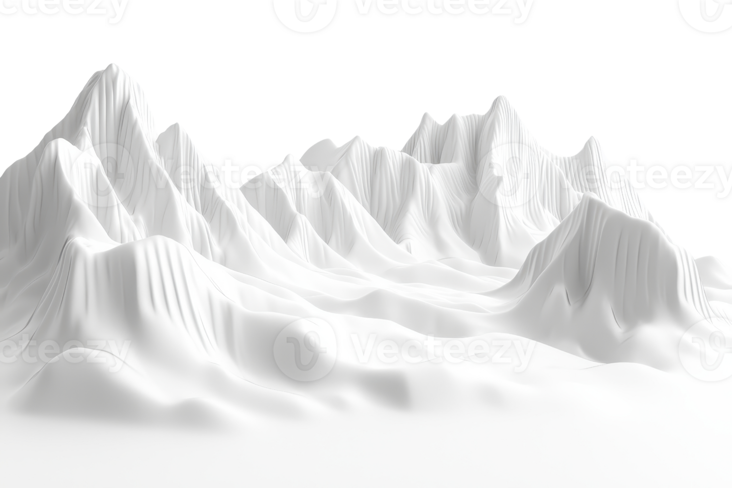 Abstract white mountains sculpture with sharp peaks and valleys, capturing minimalistic environmental and artistic essence. png