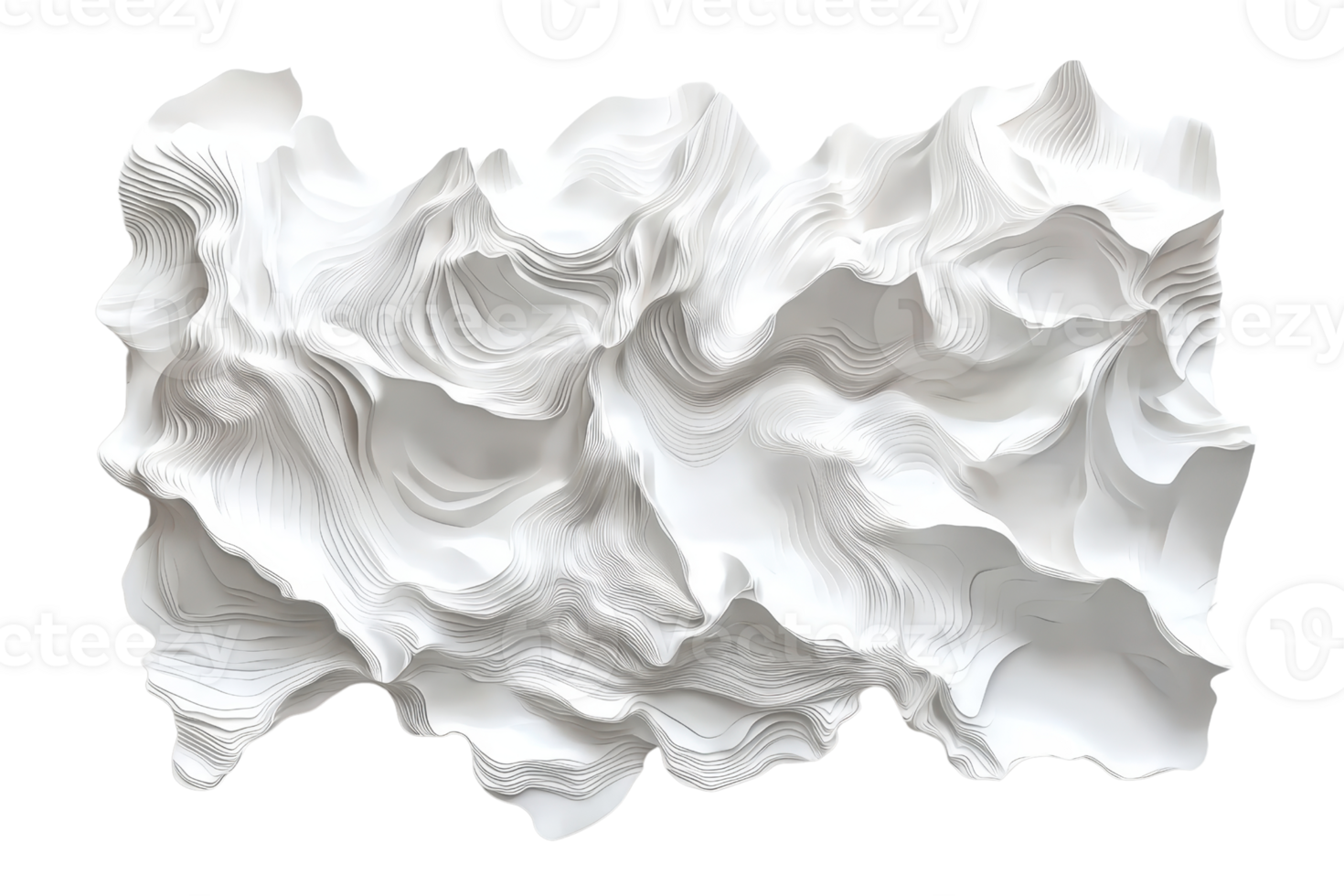 Abstract white paper texture with intricate folds and ripples, perfect for artistic, design, or background uses. png