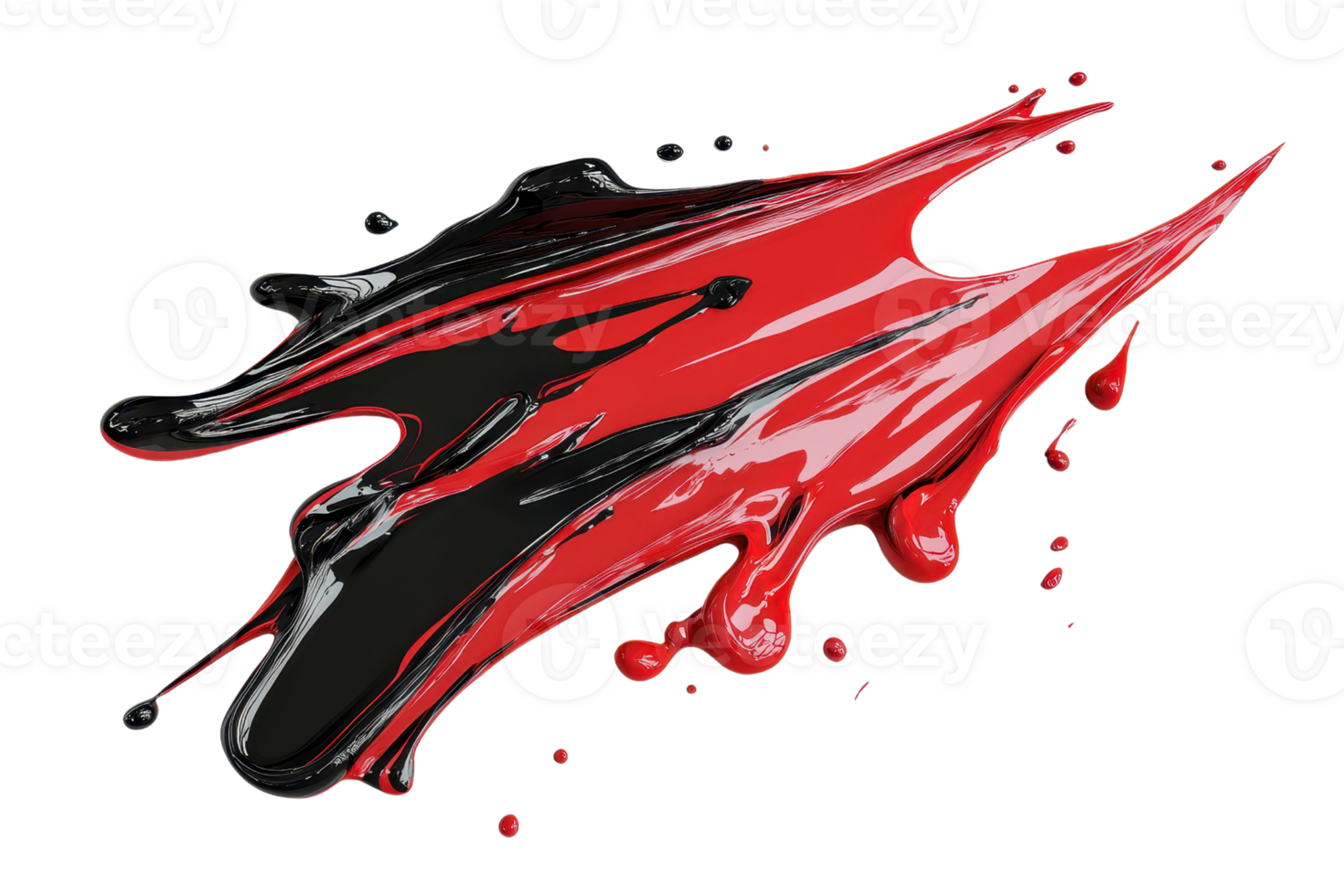 Abstract splash of red and black paint isolated on transparent background. offering a dynamic and artistic visual impact. png