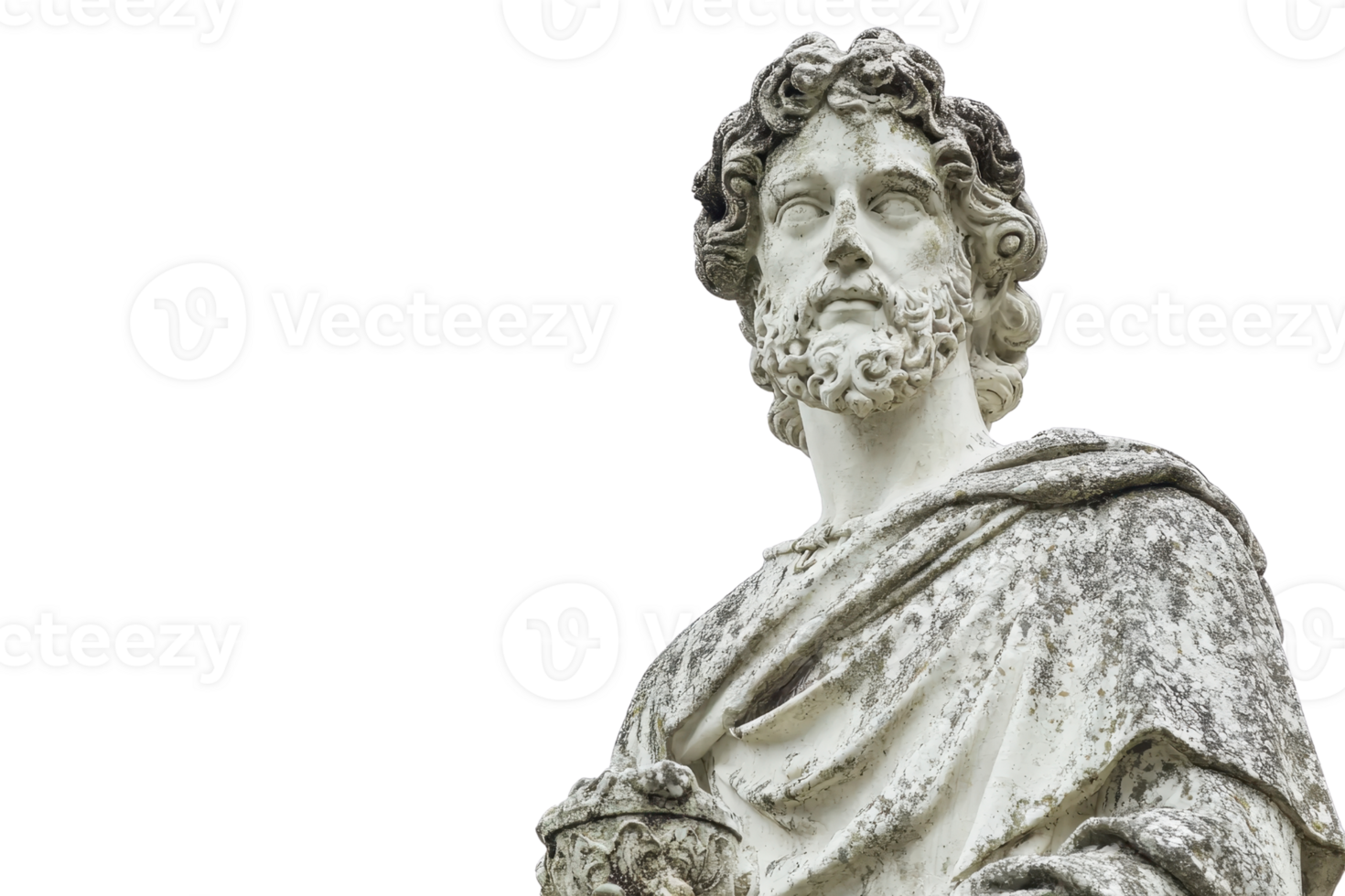 Ancient marble statue with beard isolated on transparent background. Classical sculpture art. Historical artifact. png