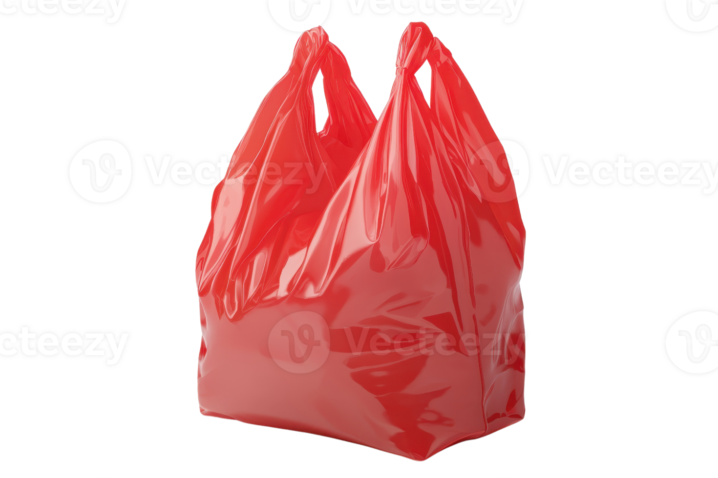 Bright red plastic shopping bag isolated on transparent background. Reusable and eco-friendly option for carrying groceries and daily essentials. png