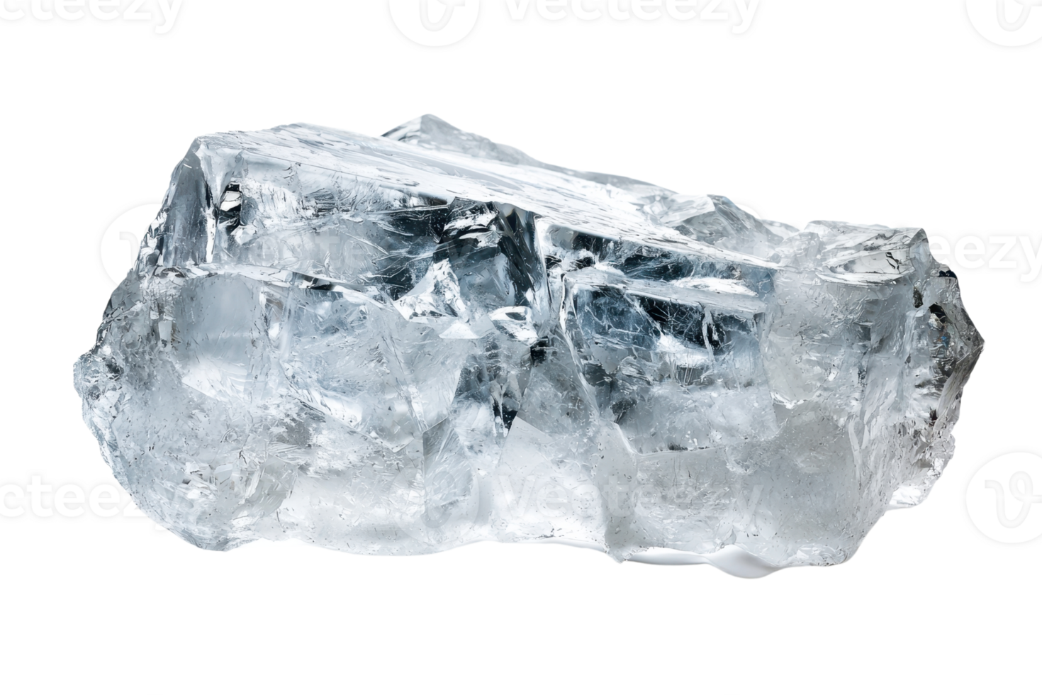 Close-up of a clear ice cube with intricate details and textures, isolated on a transparent background. png