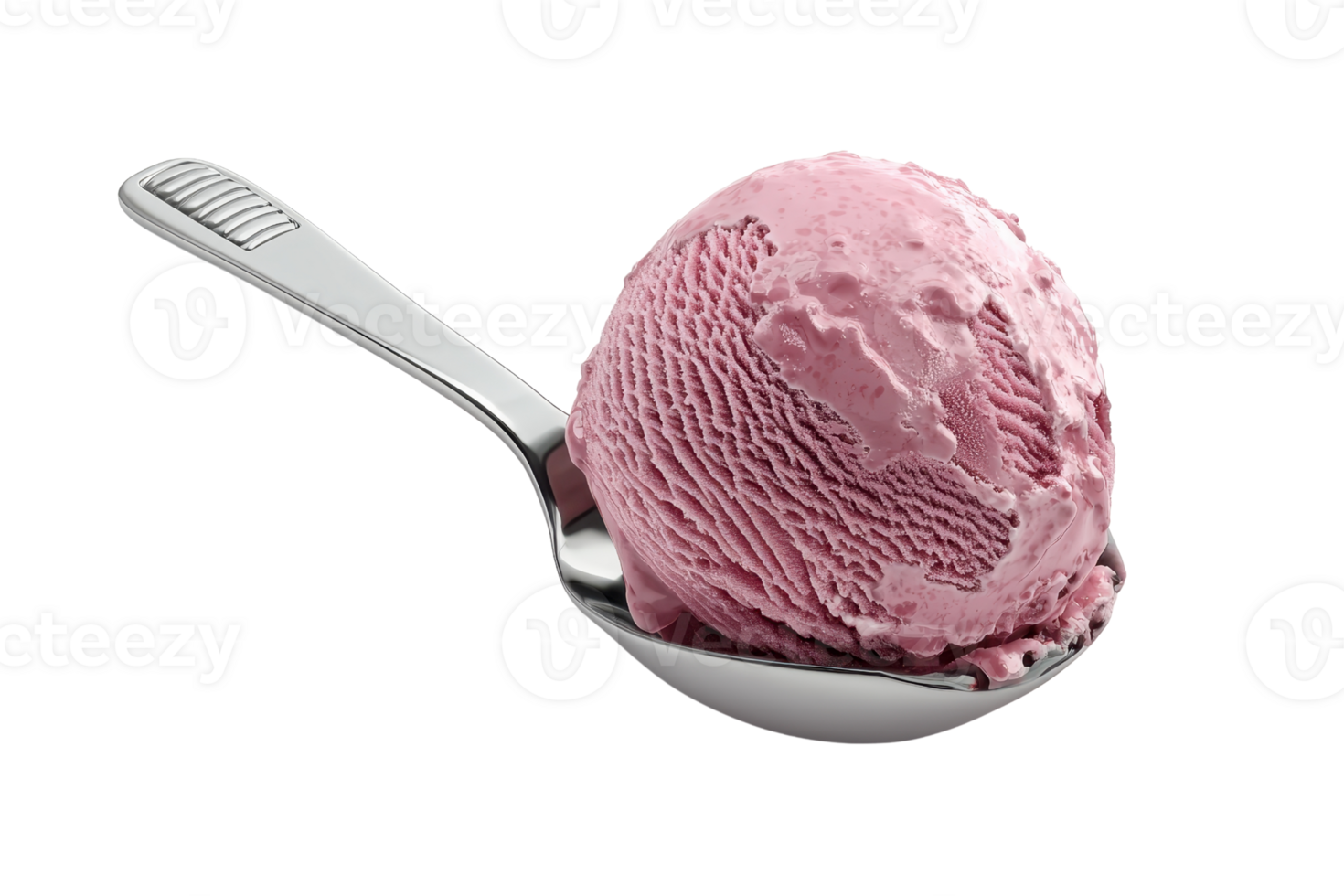 Close-up of a spoonful of creamy pink ice cream. Perfect for dessert, food, and sweet-themed stock images or culinary presentations. png