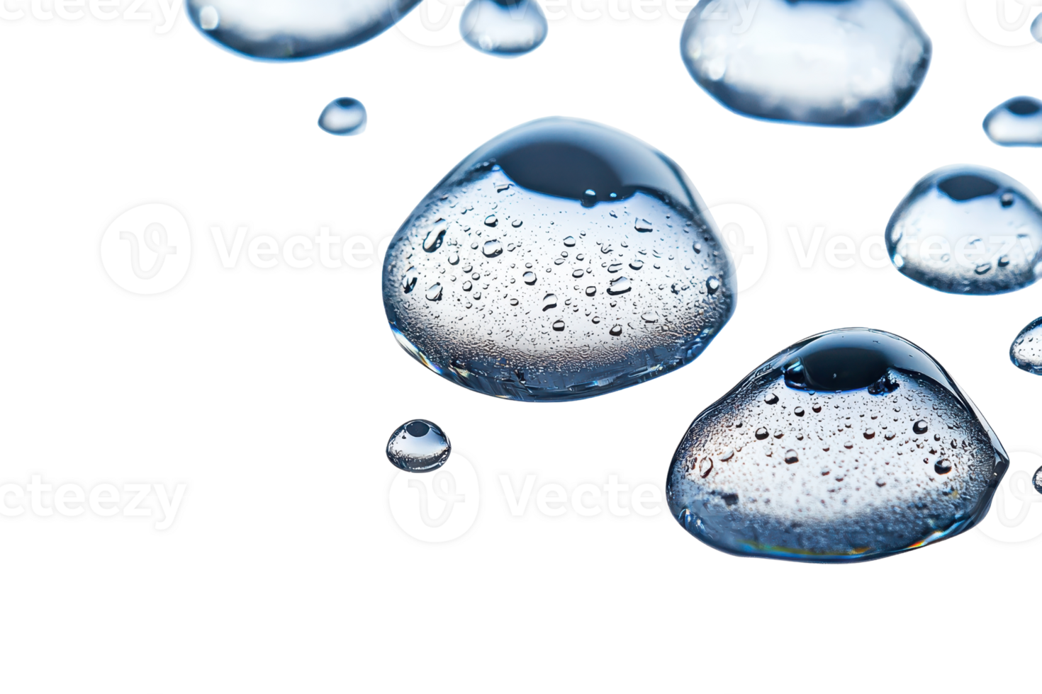Close-up of scattered water droplets isolated on a transparent background. showing clarity, reflections, and surface tension. Perfect for nature and science themes. png