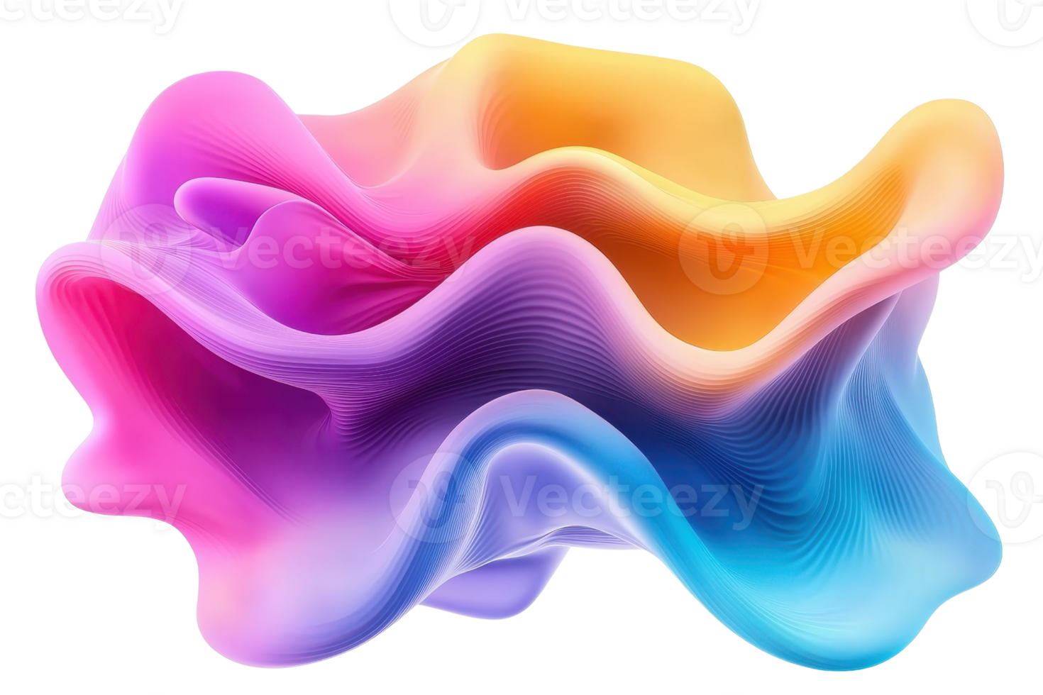 Colorful abstract 3D shape with flowing, vibrant gradient hues of pink, purple, and blue on a transparent background. representing creativity and design. png