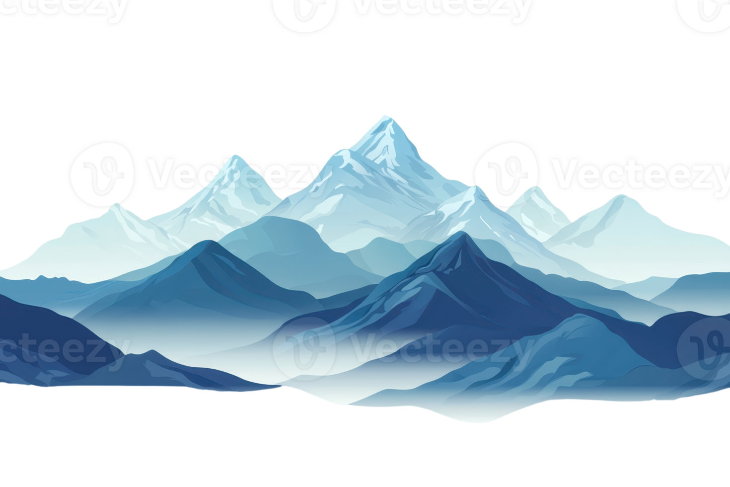 Illustration of majestic blue mountains with snow-capped peaks under a clear sky, capturing the beauty of nature in art. png