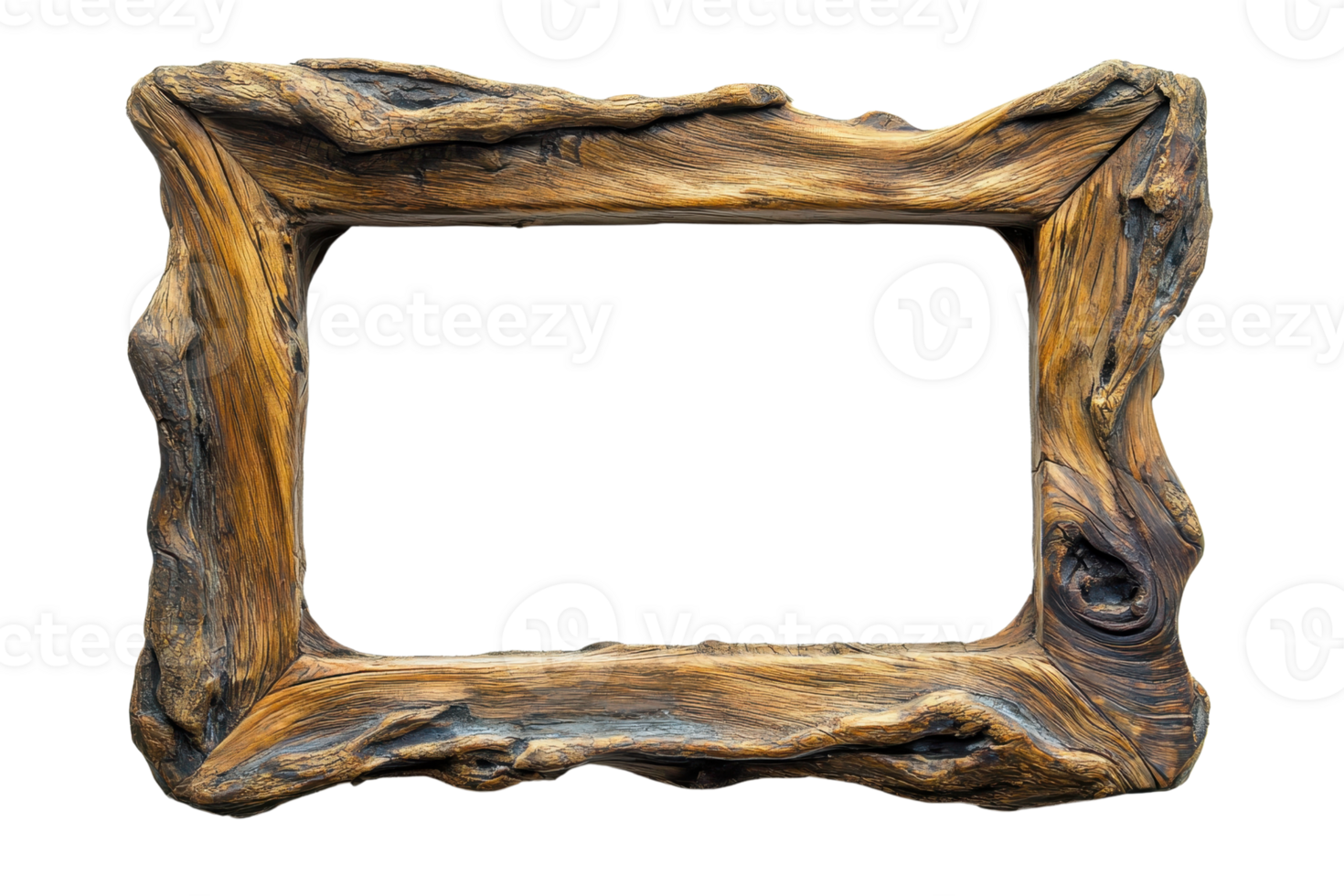 Rustic wooden frame with natural texture, isolated on a clean transparent background. perfect for art or photo display. png